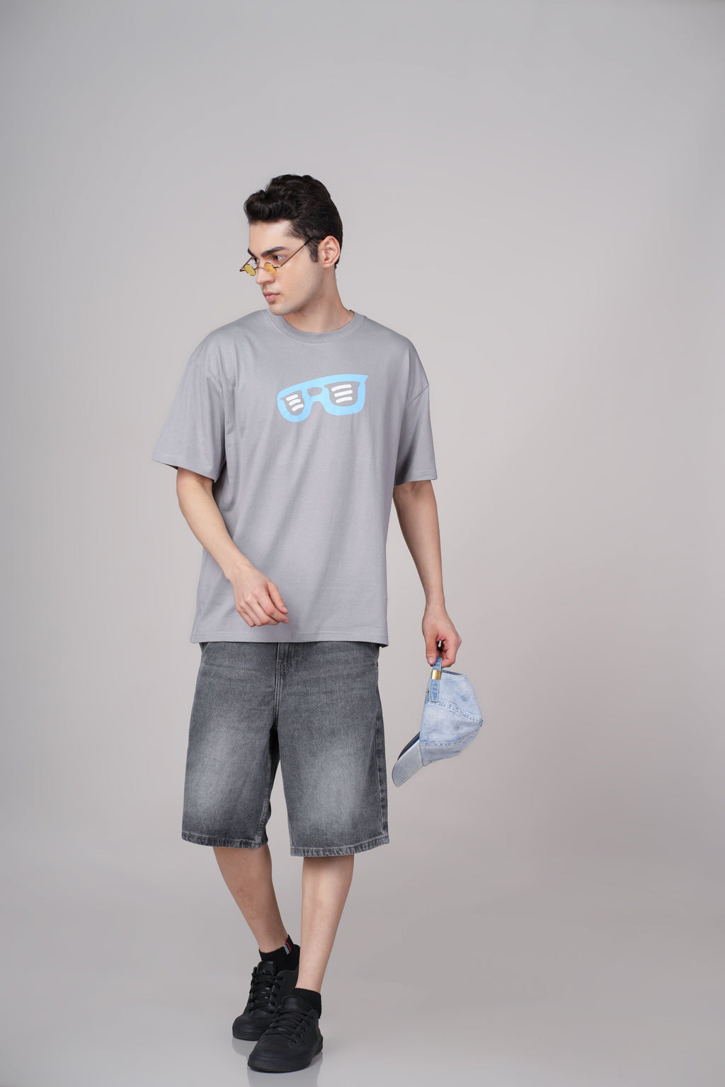 Men Grey Graphic Cotton Oversized T-Shirt