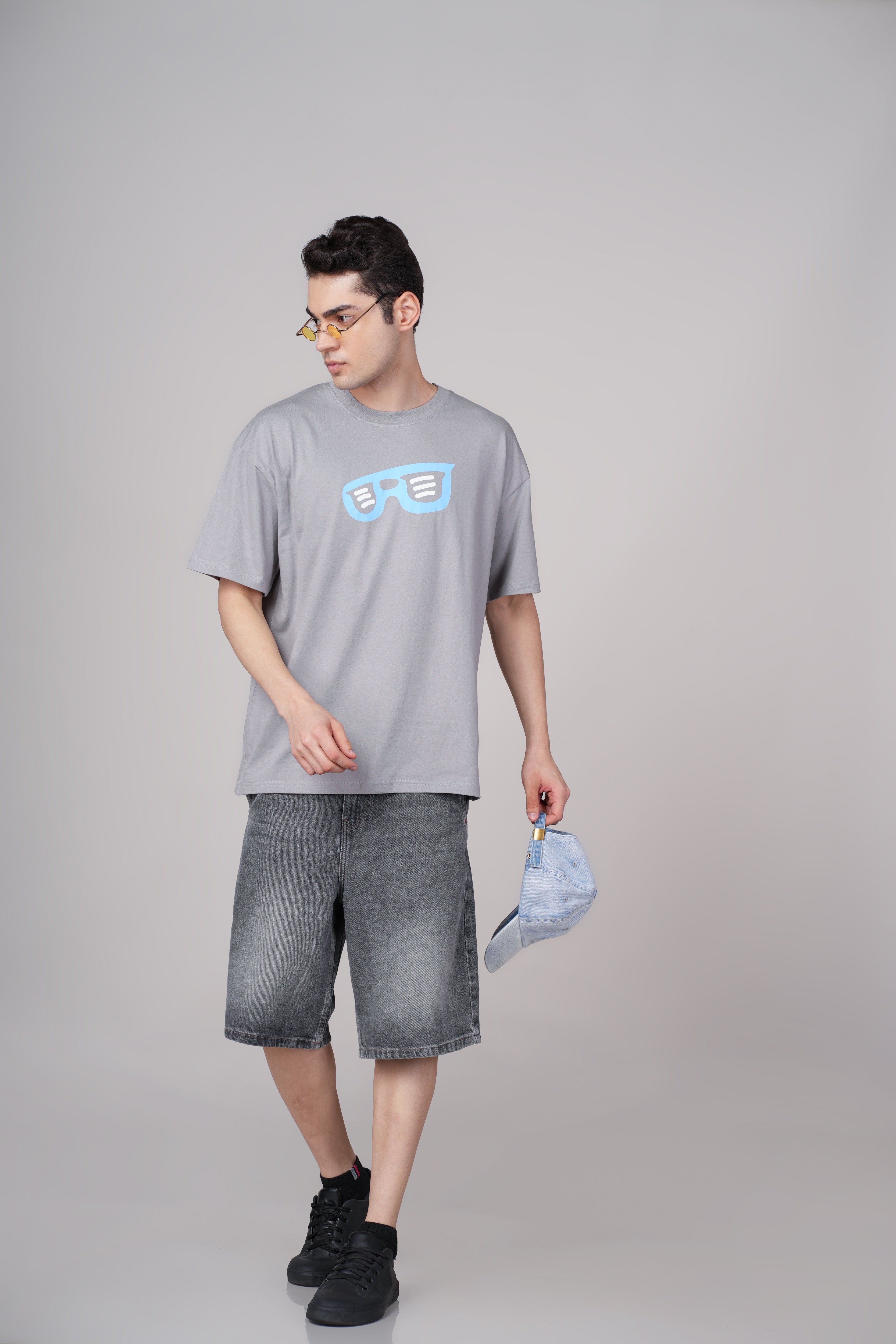 Men Grey Graphic Cotton Oversized T-Shirt