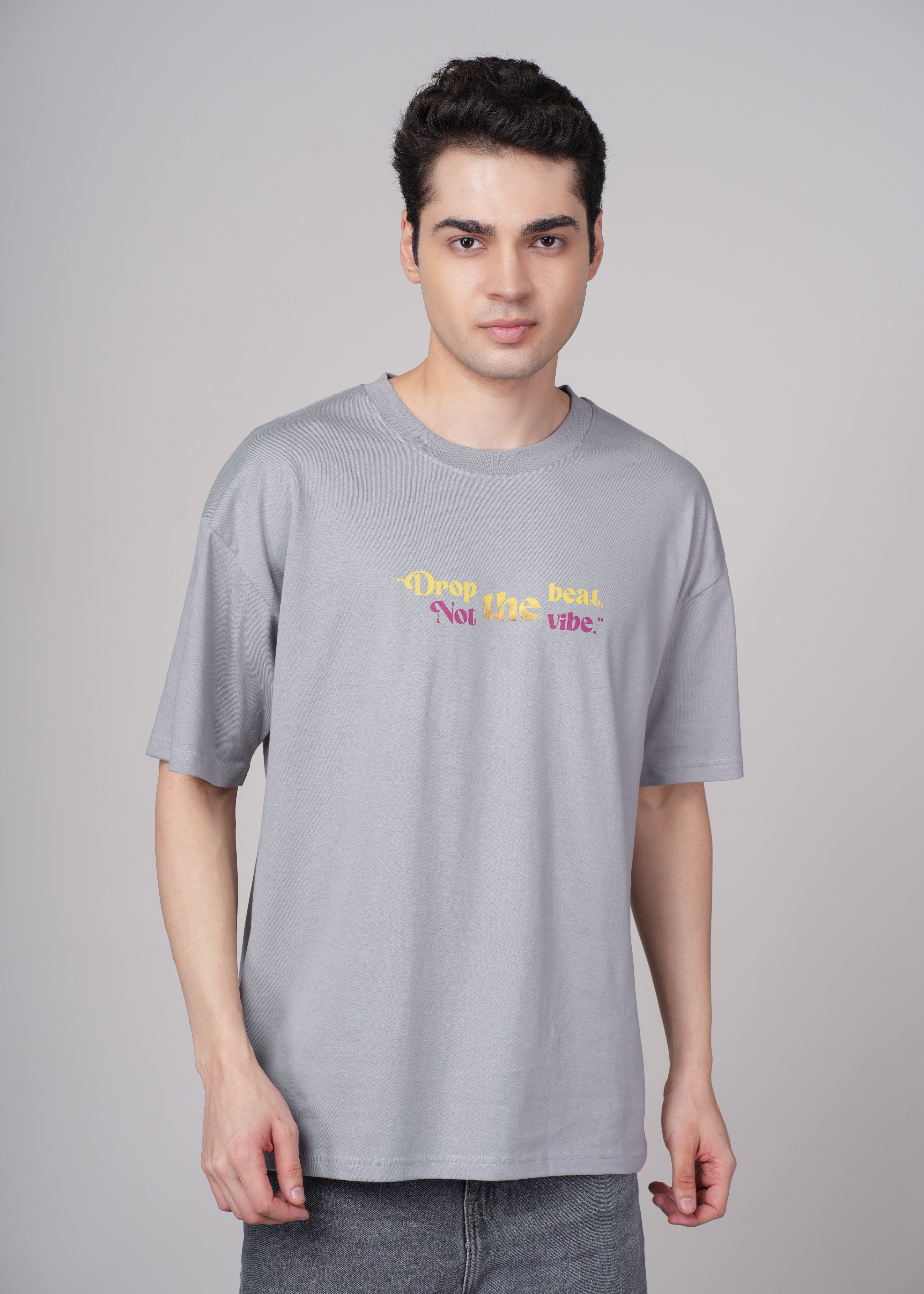 Men Grey Printed Cotton Oversized T-Shirt
