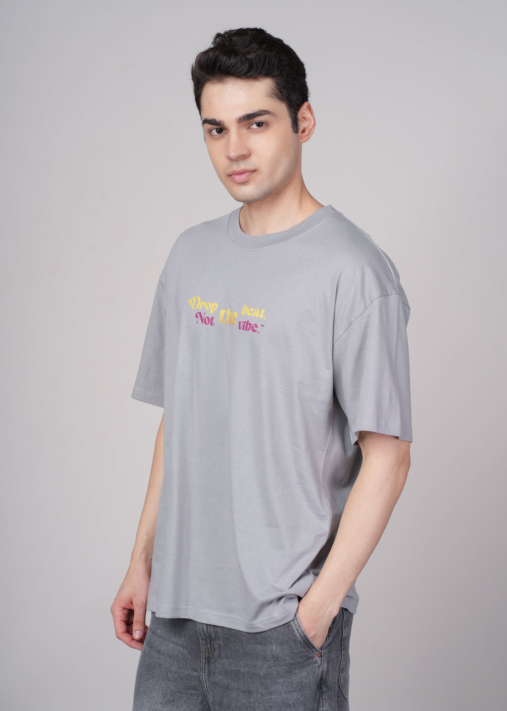 Men Grey Printed Cotton Oversized T-Shirt