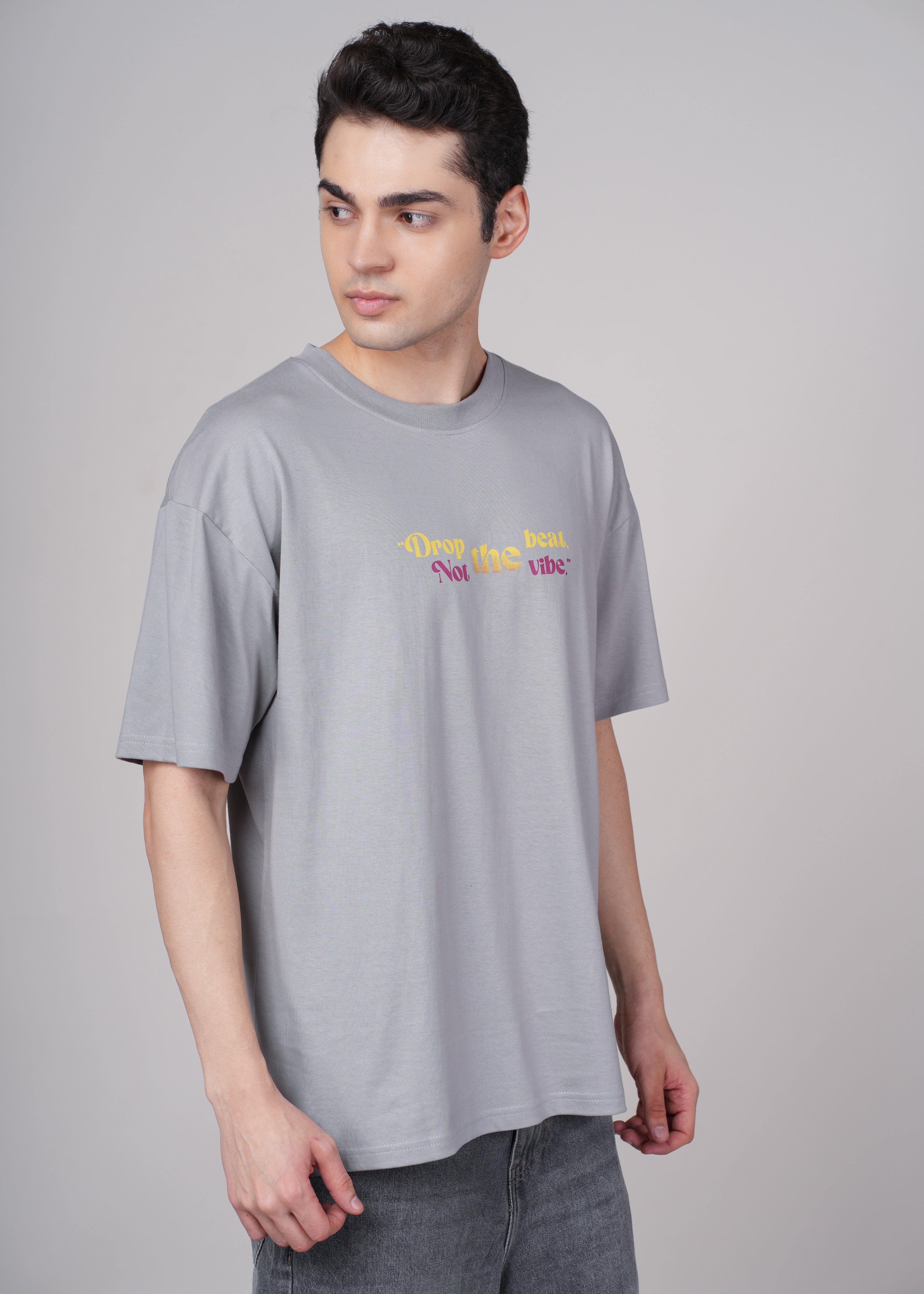 Men Grey Printed Cotton Oversized T-Shirt