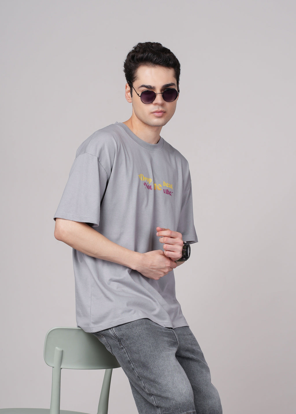 Men Grey Printed Cotton Oversized T-Shirt