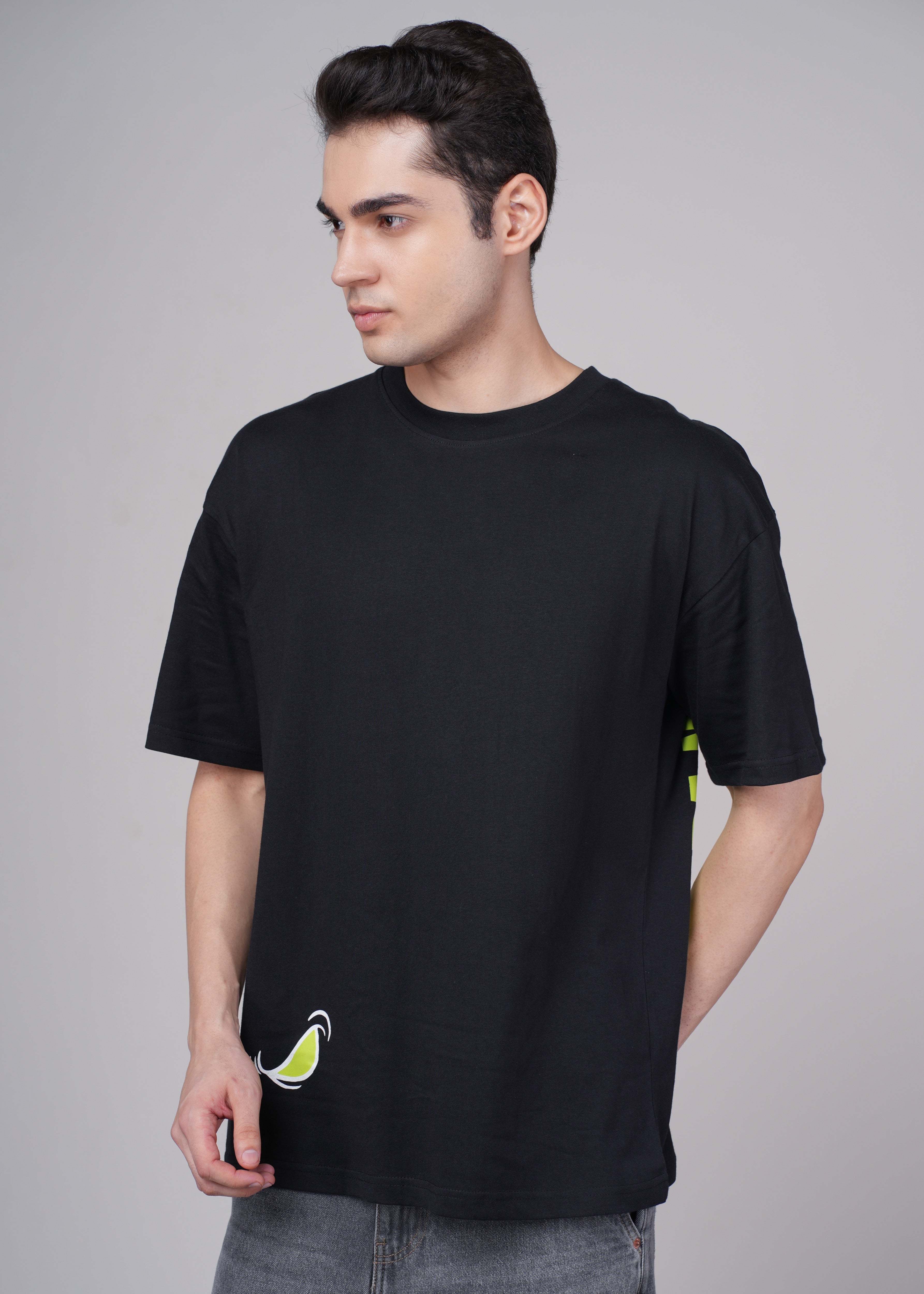 Men Black Graphic Cotton Oversized T-Shirt
