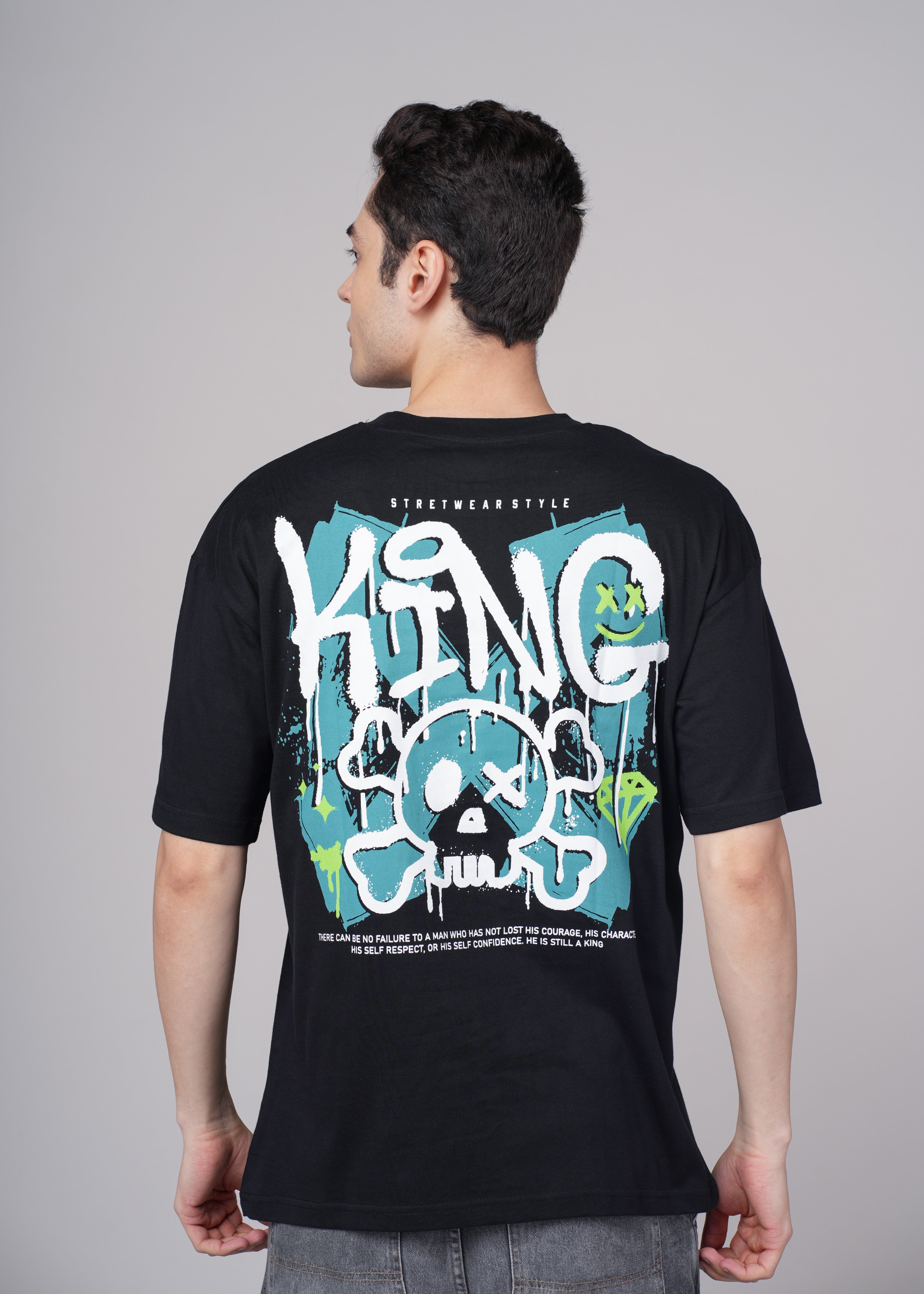 Men Black Graphic Cotton Oversized T-Shirt