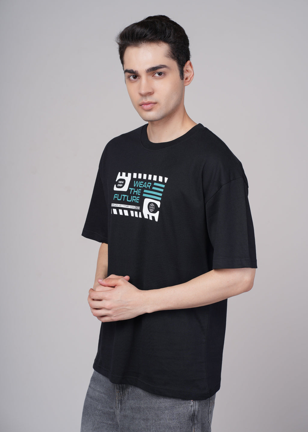 Men Black Graphic Cotton Oversized T-Shirt