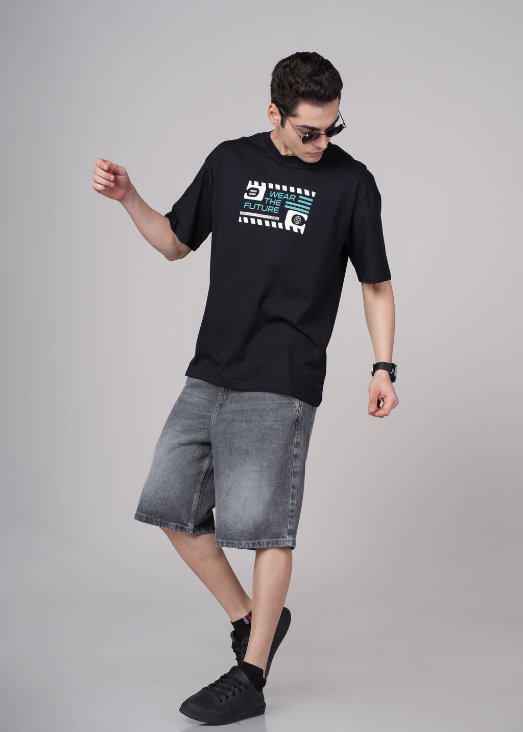 Men Black Graphic Cotton Oversized T-Shirt