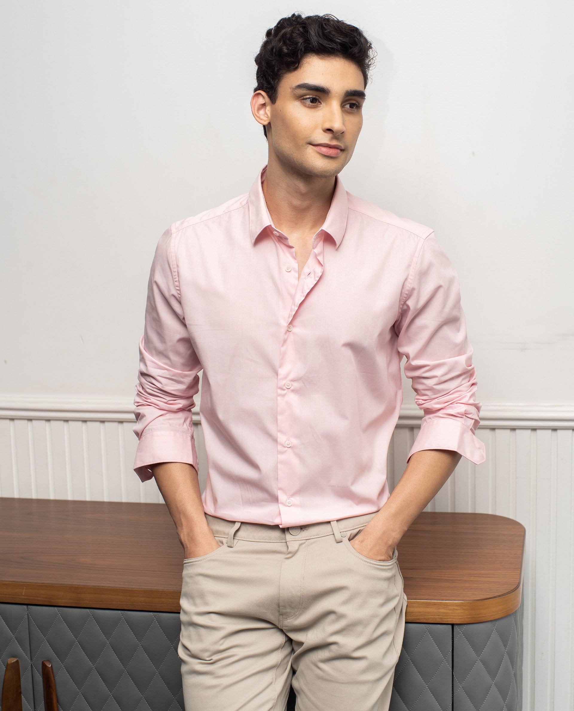 Rare Rabbit Men's Corp-Zander Pink Cotton Regular Fit Full Sleeve Spread Collar Shirt