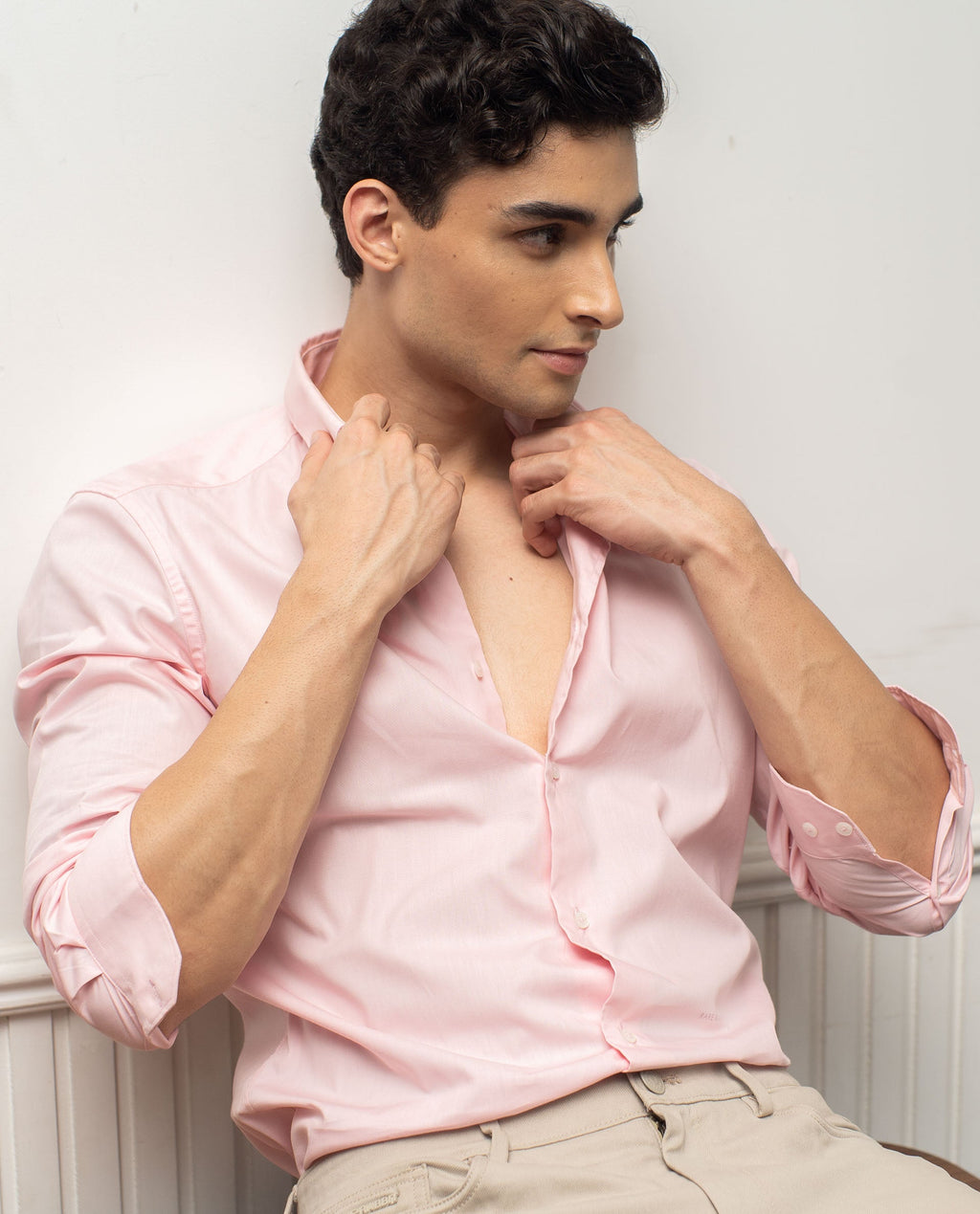 Rare Rabbit Men's Corp-Zander Pink Cotton Regular Fit Full Sleeve Spread Collar Shirt