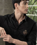Rare Rabbit Men's Crown Black Cotton Plain Regular Fit Full Sleeve Spread Collar Shirt