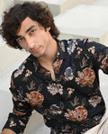 Rare Rabbit Men's Marne Black Cotton Floral Print Regular Fit Full Sleeve Collared Shirt