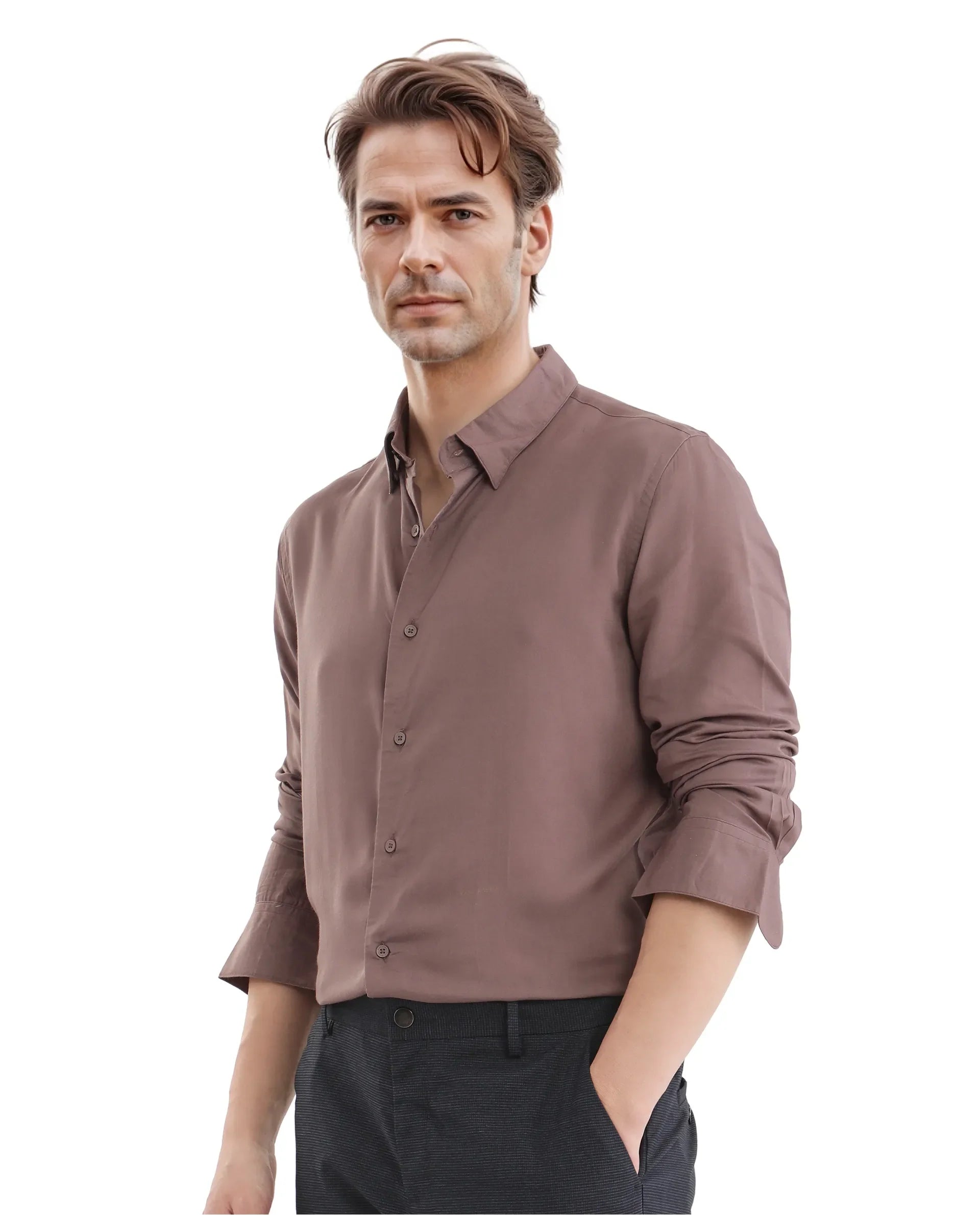 Rare Rabbit Men's Dub Dusky Purple Cotton Plain Regular Fit Full Sleeve Collared Shirt