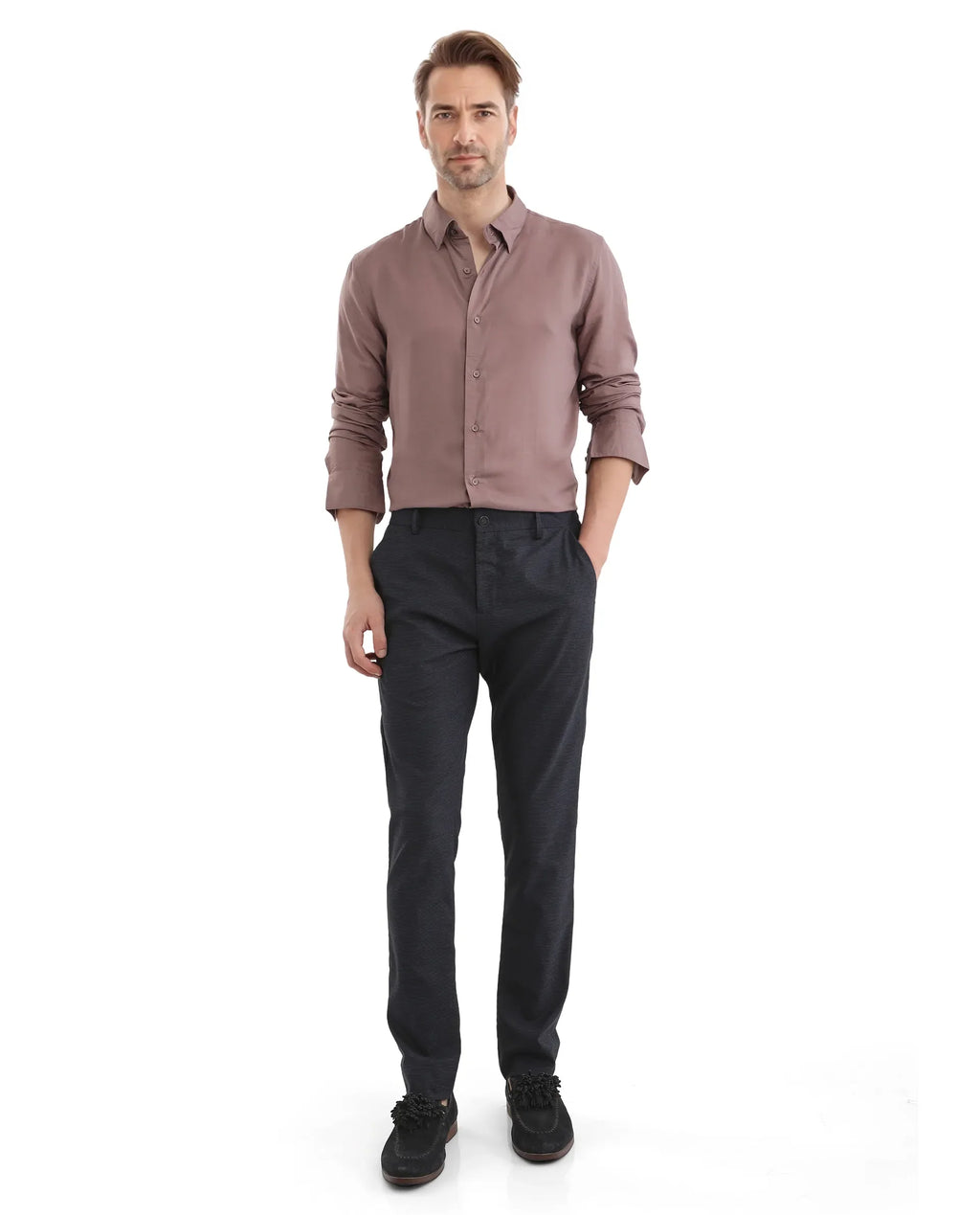 Rare Rabbit Men's Dub Dusky Purple Cotton Plain Regular Fit Full Sleeve Collared Shirt