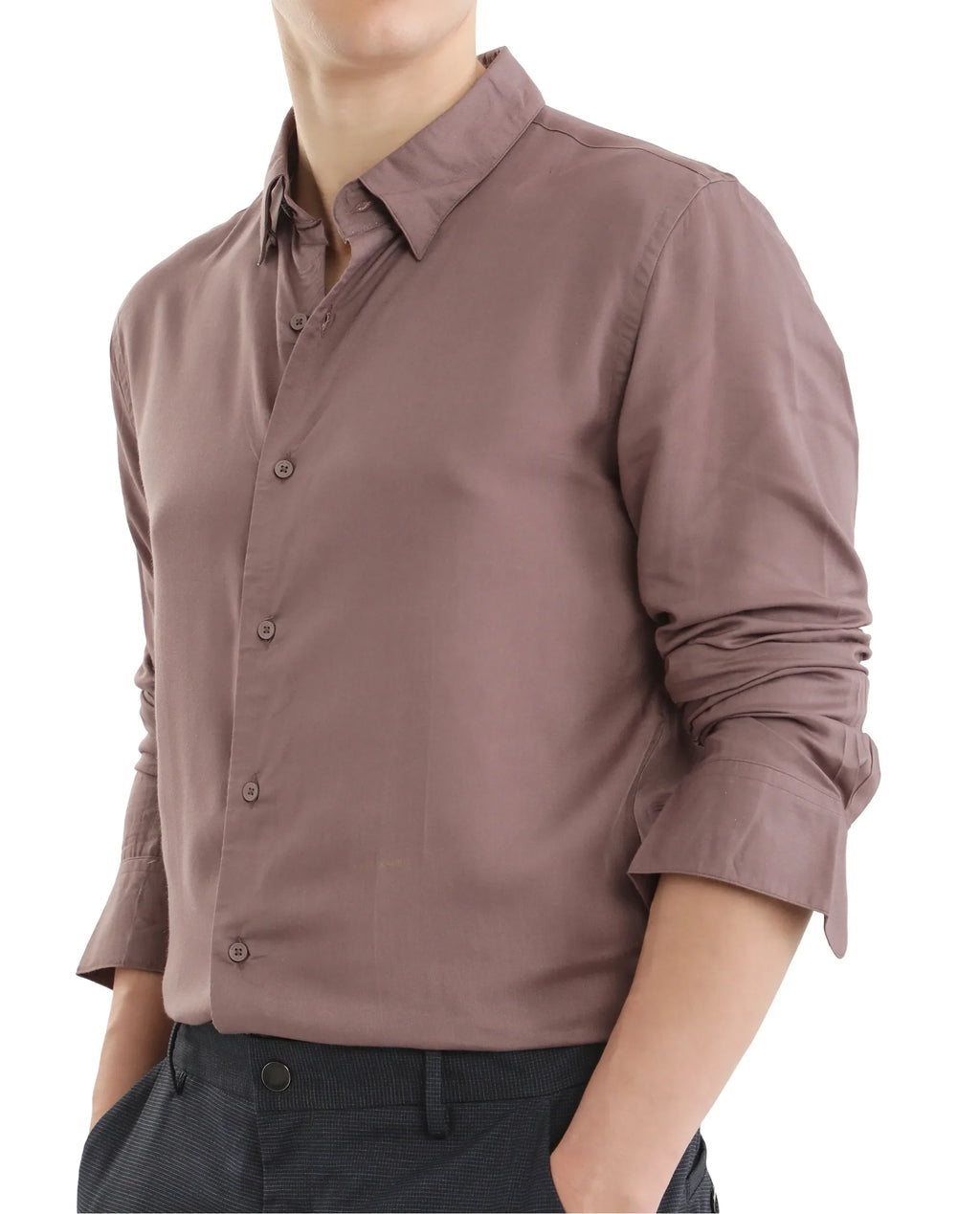 Rare Rabbit Men's Dub Dusky Purple Cotton Plain Regular Fit Full Sleeve Collared Shirt