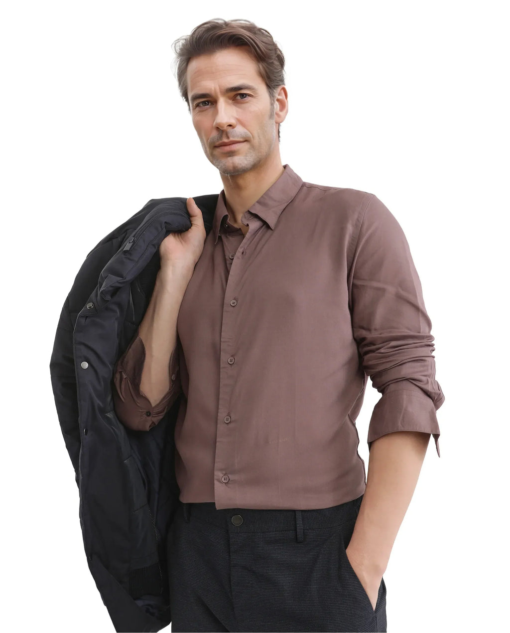 Rare Rabbit Men's Dub Dusky Purple Cotton Plain Regular Fit Full Sleeve Collared Shirt