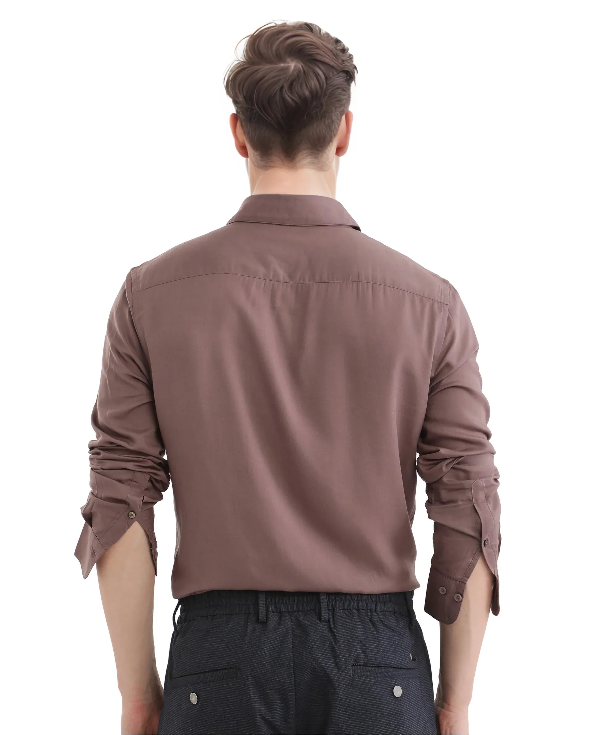 Rare Rabbit Men's Dub Dusky Purple Cotton Plain Regular Fit Full Sleeve Collared Shirt