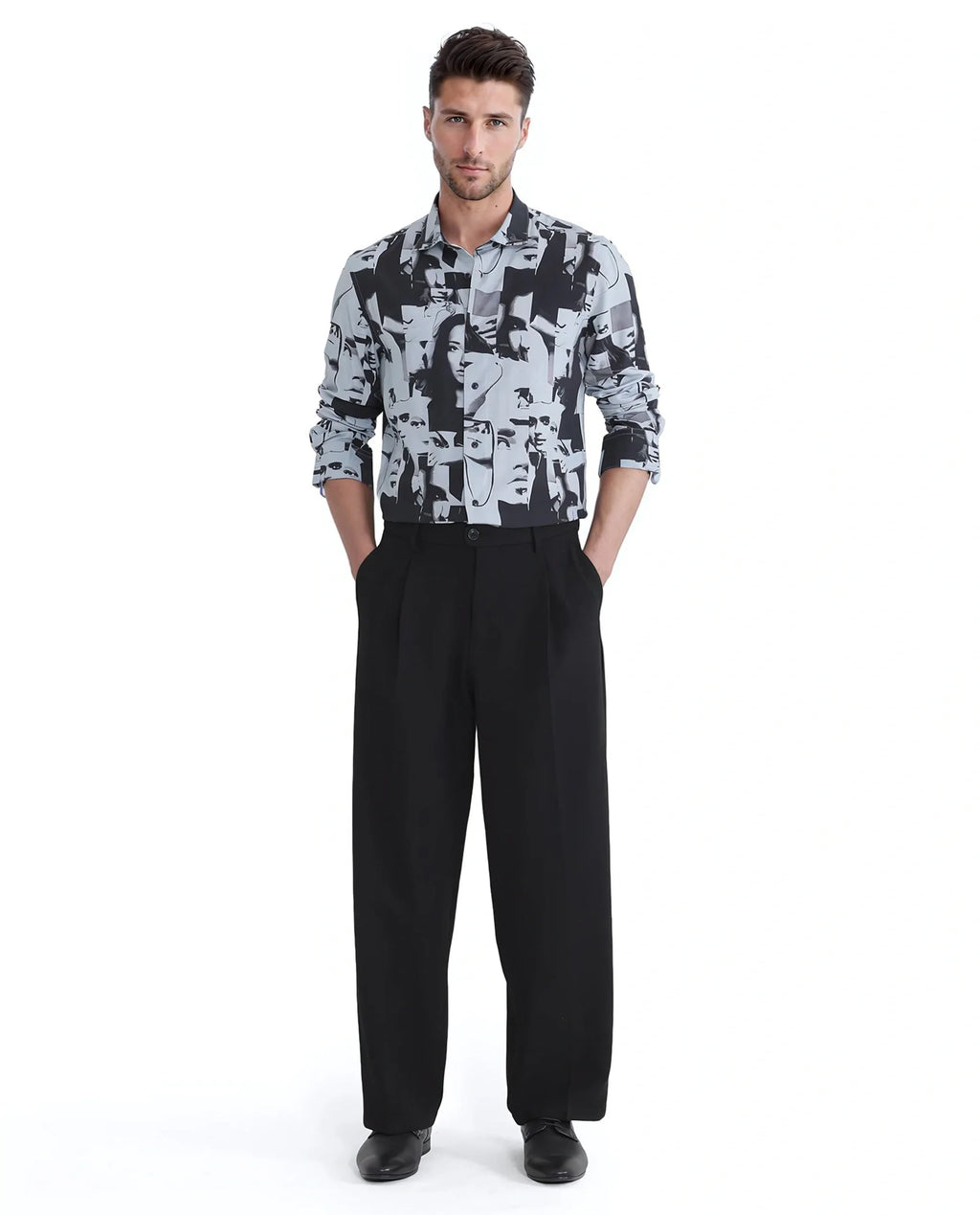 Rare Rabbit Men's Duval Ls Grey Viscose Abstract Print Regular Fit Full Sleeve Collared Shirt