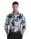 Rare Rabbit Men's Duval Ls Grey Viscose Abstract Print Regular Fit Full Sleeve Collared Shirt