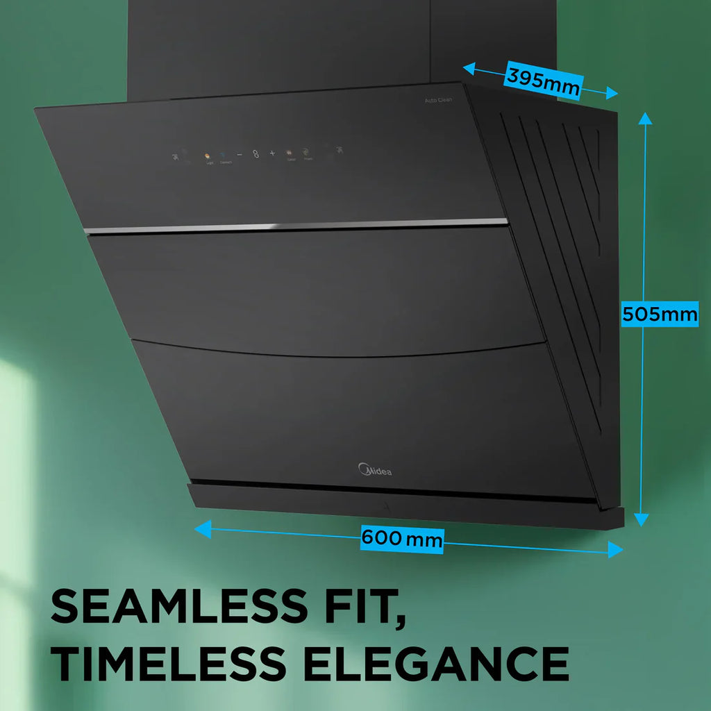 Midea Kitchen Chimney with 1800 m3/hr air suction, Slant, BLDC Motor, 60 CM with WiFi, Intelli Auto Clean, Multi Speed Control, MH60J63ET25BF