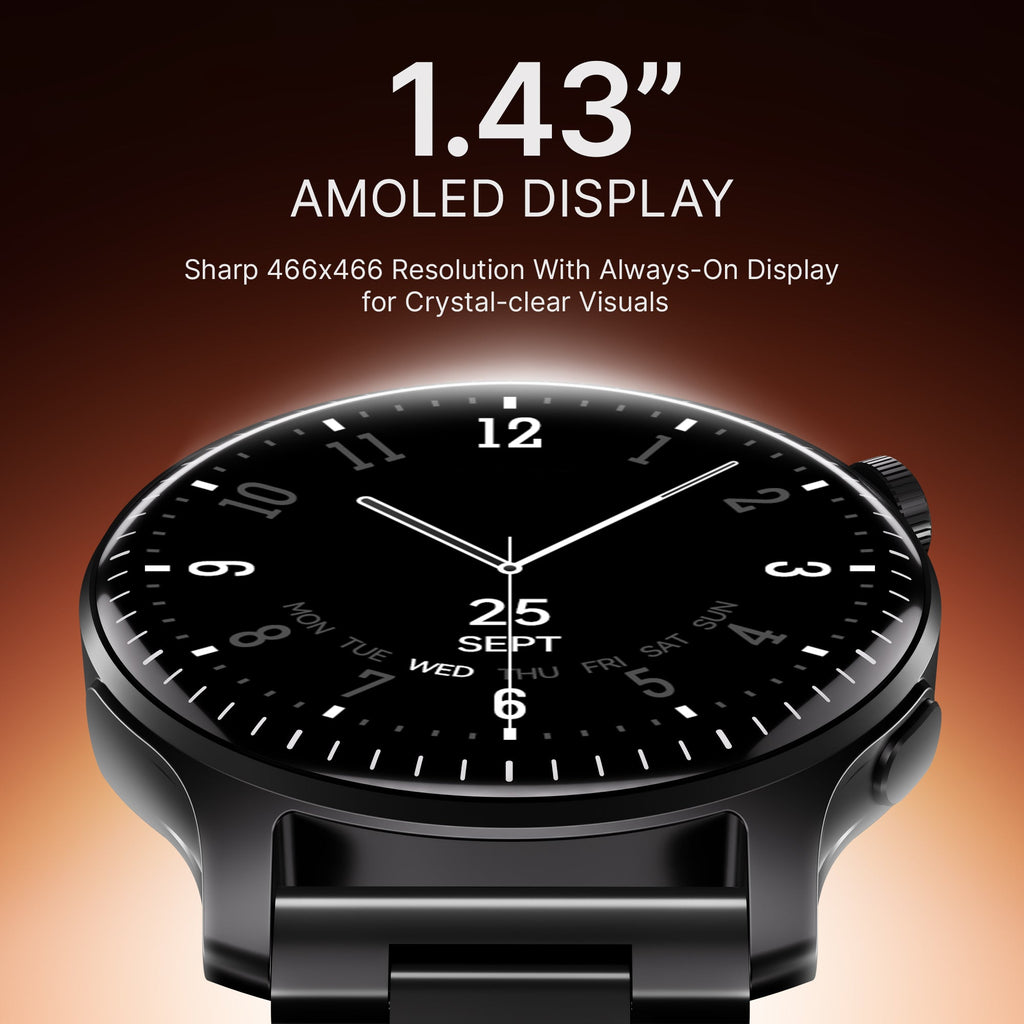 boAt Ultima Prime | Smartwatch with 1.43" AMOLED Display, Cloud Watch Faces, Emergency SOS, BT Calling, Functional Crown