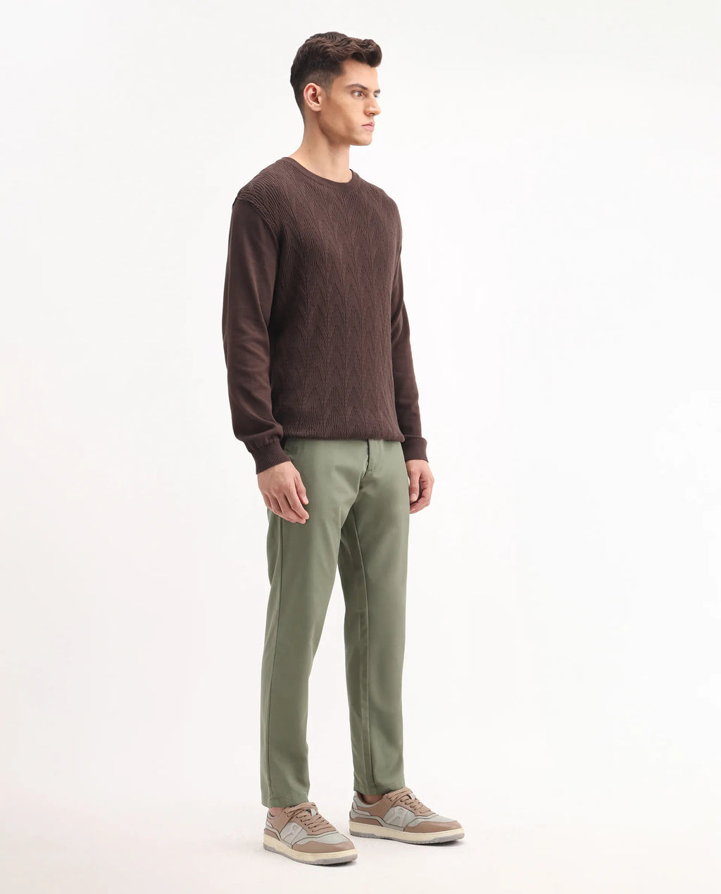 Rare Rabbit Men's Ebert Olive Cotton Plain Regular Fit Trouser