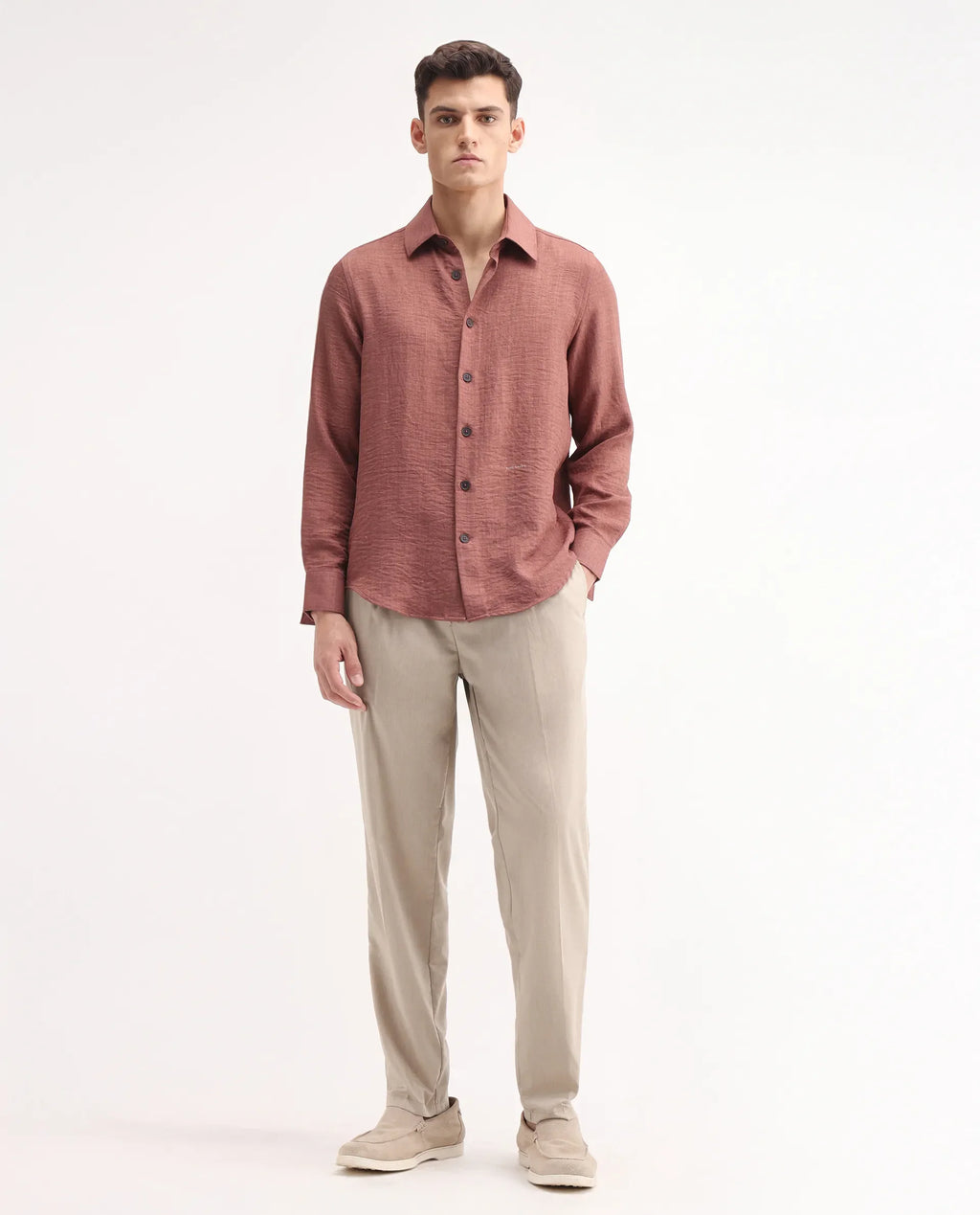Rare Rabbit Men's Echo Beige Cotton Plain Regular Fit Trouser