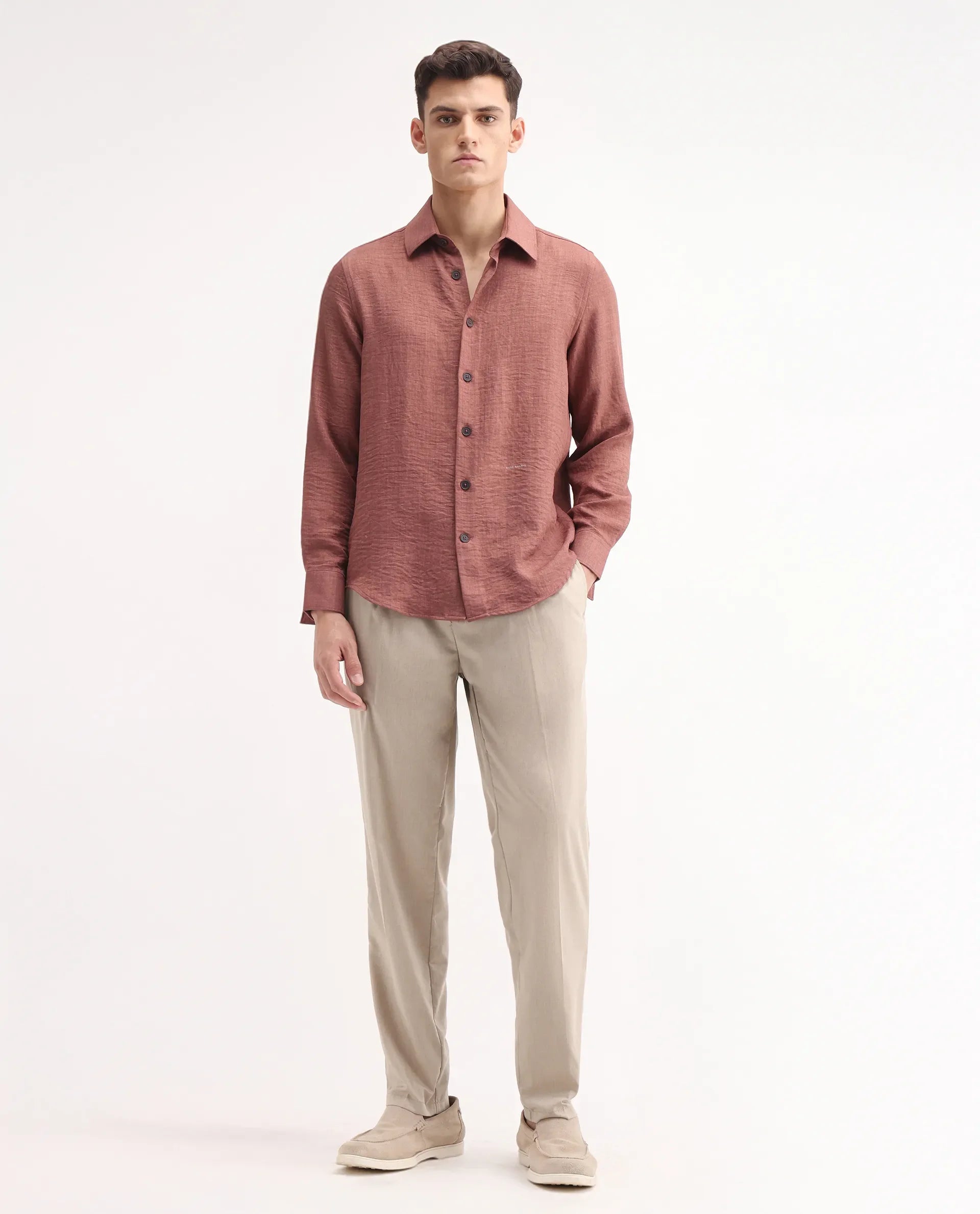 Rare Rabbit Men's Echo Beige Cotton Plain Regular Fit Trouser