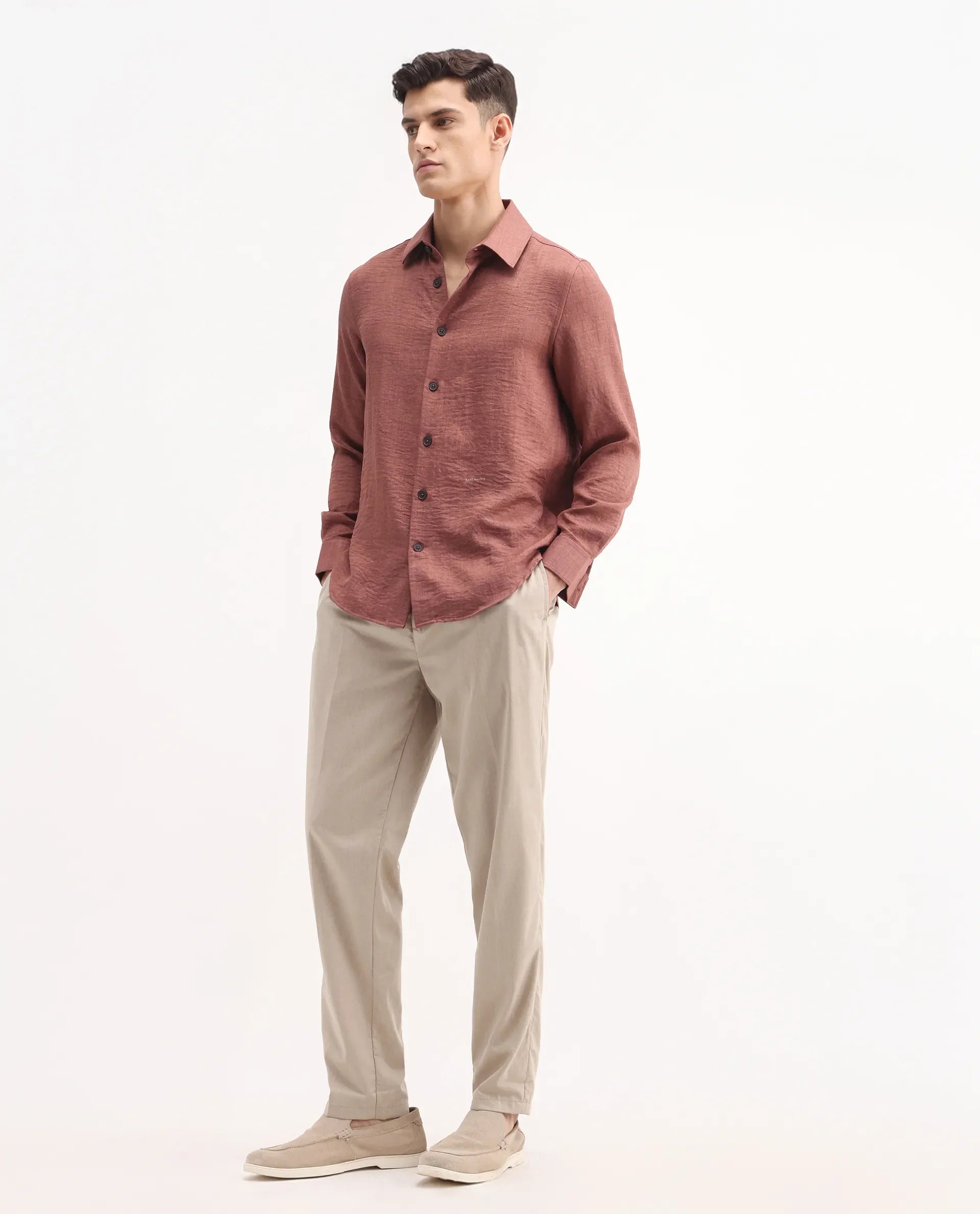 Rare Rabbit Men's Echo Beige Cotton Plain Regular Fit Trouser