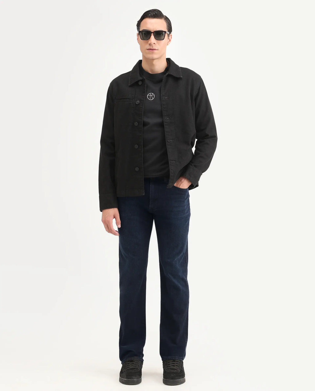 Rare Rabbit Men's Edge Dark Navy Cotton Blend Fabric Regular Fit Plain Jeans