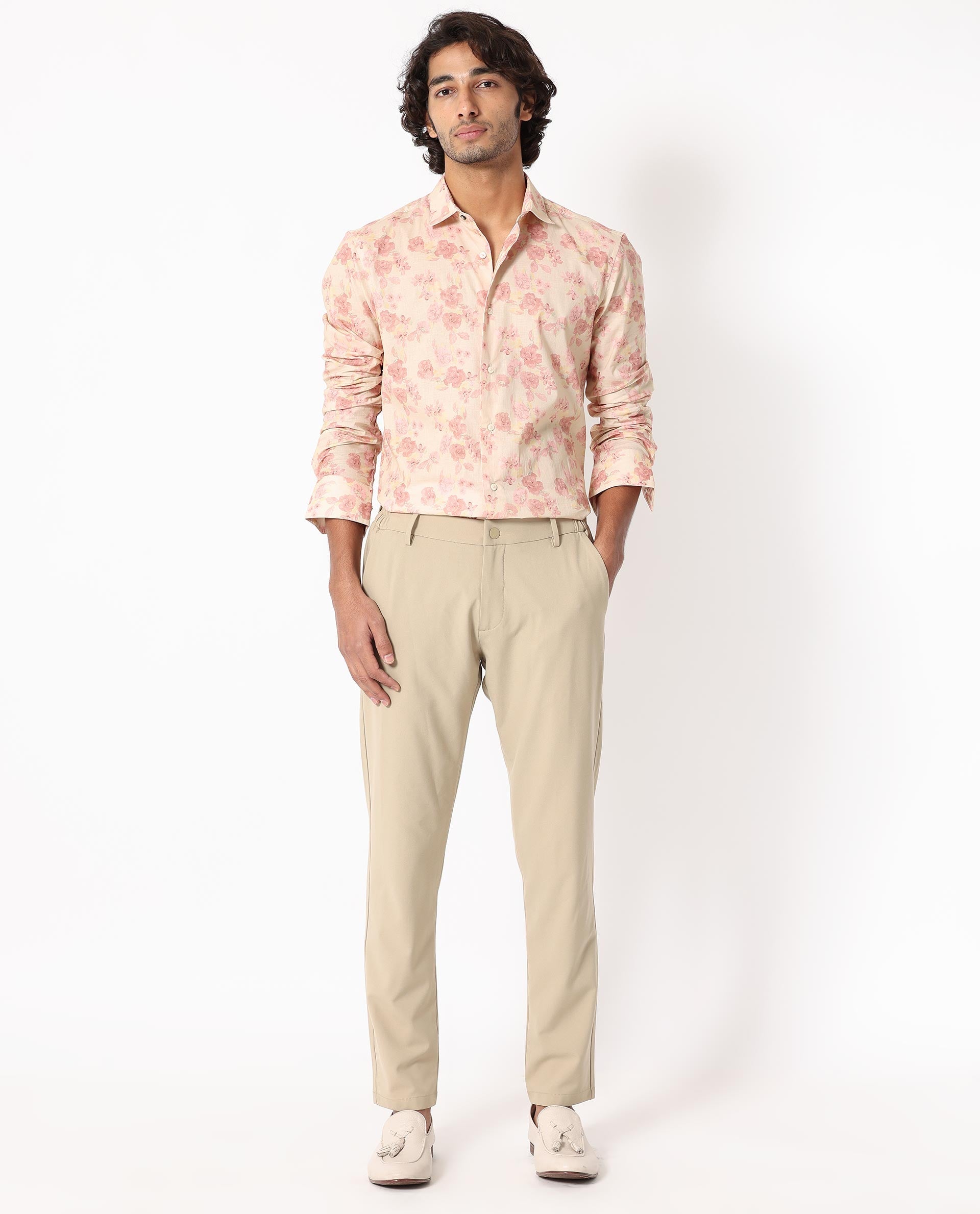 Rare Rabbit Men's Eliaa- Pink Cotton Floral Print Regular Fit Full Sleeve Collared Shirt