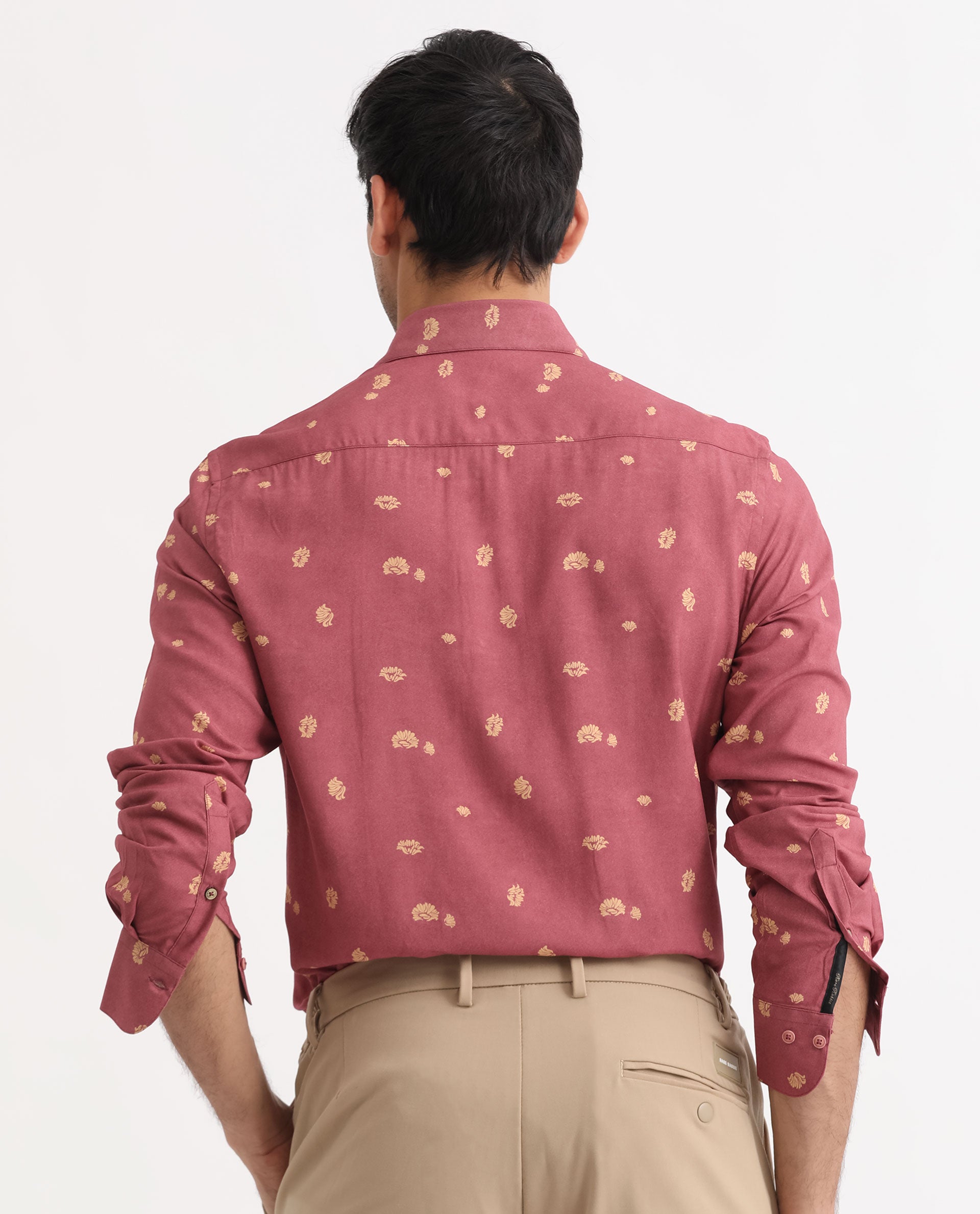 Rare Rabbit Men's Embodee Red Cotton Floral Print Regular Fit Full Sleeve Collared Shirt
