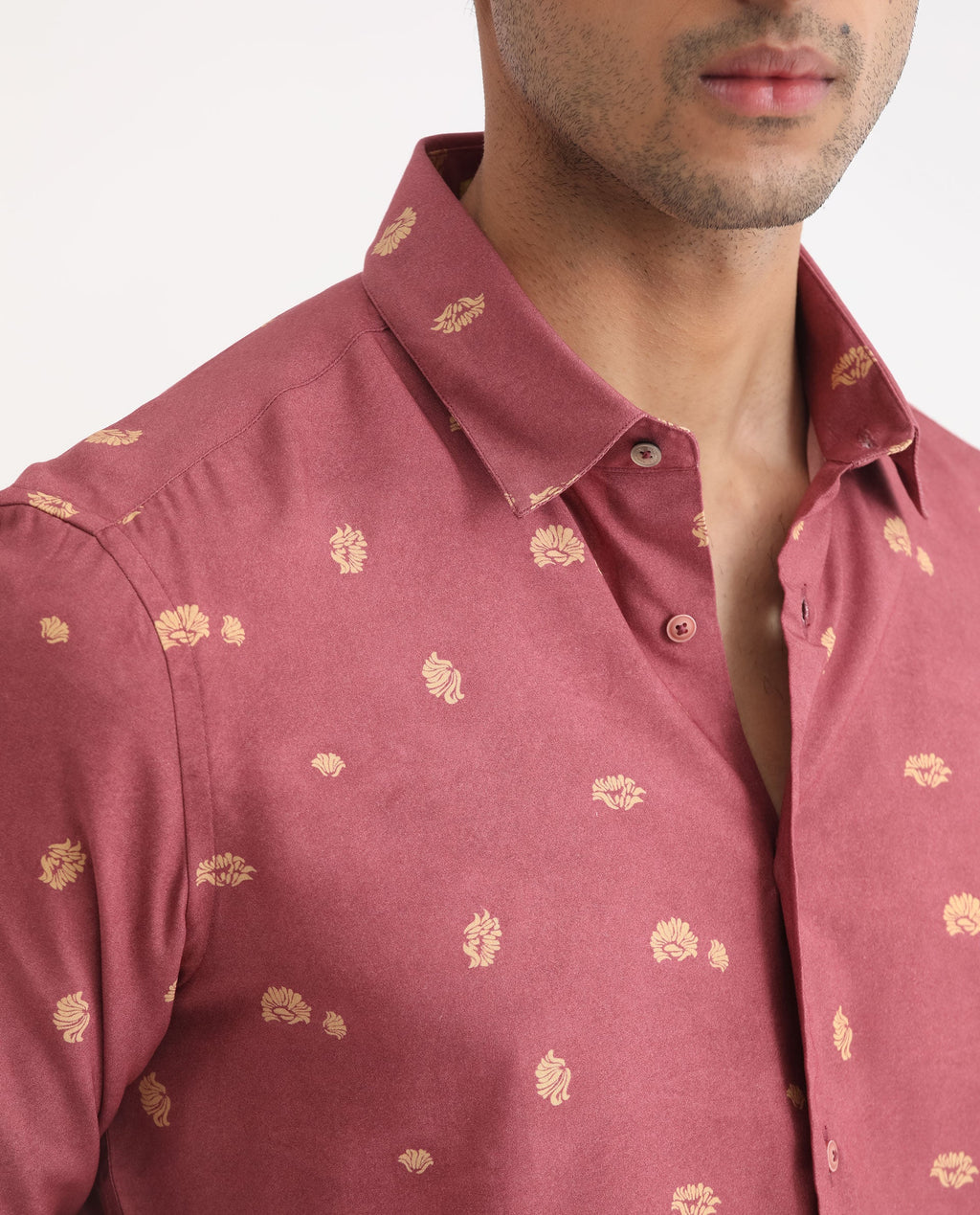 Rare Rabbit Men's Embodee Red Cotton Floral Print Regular Fit Full Sleeve Collared Shirt