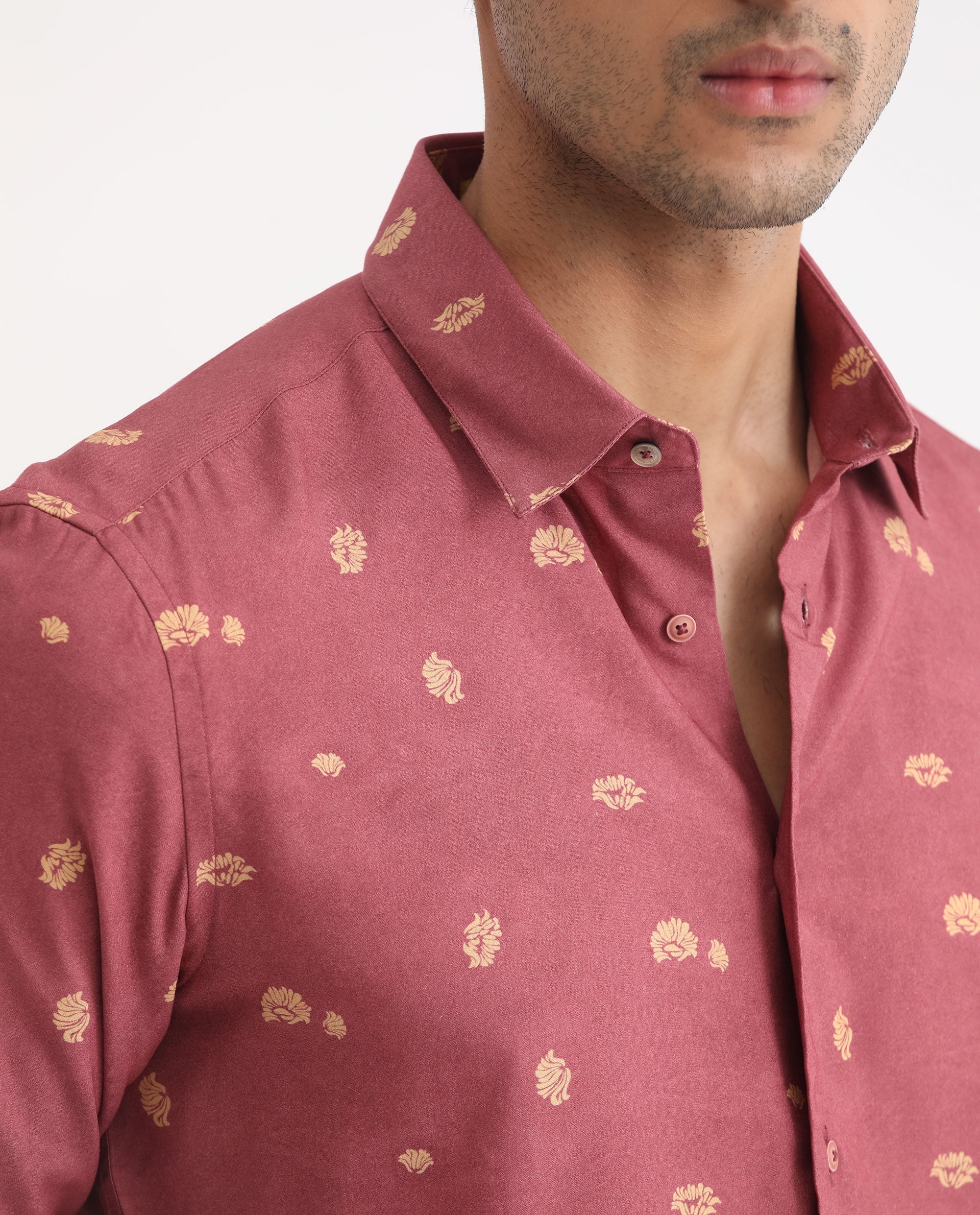 Rare Rabbit Men's Embodee Red Cotton Floral Print Regular Fit Full Sleeve Collared Shirt