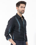 Rare Rabbit Men's Emmett Black Cotton Abstract Print Regular Fit Full Sleeve Collared Shirt