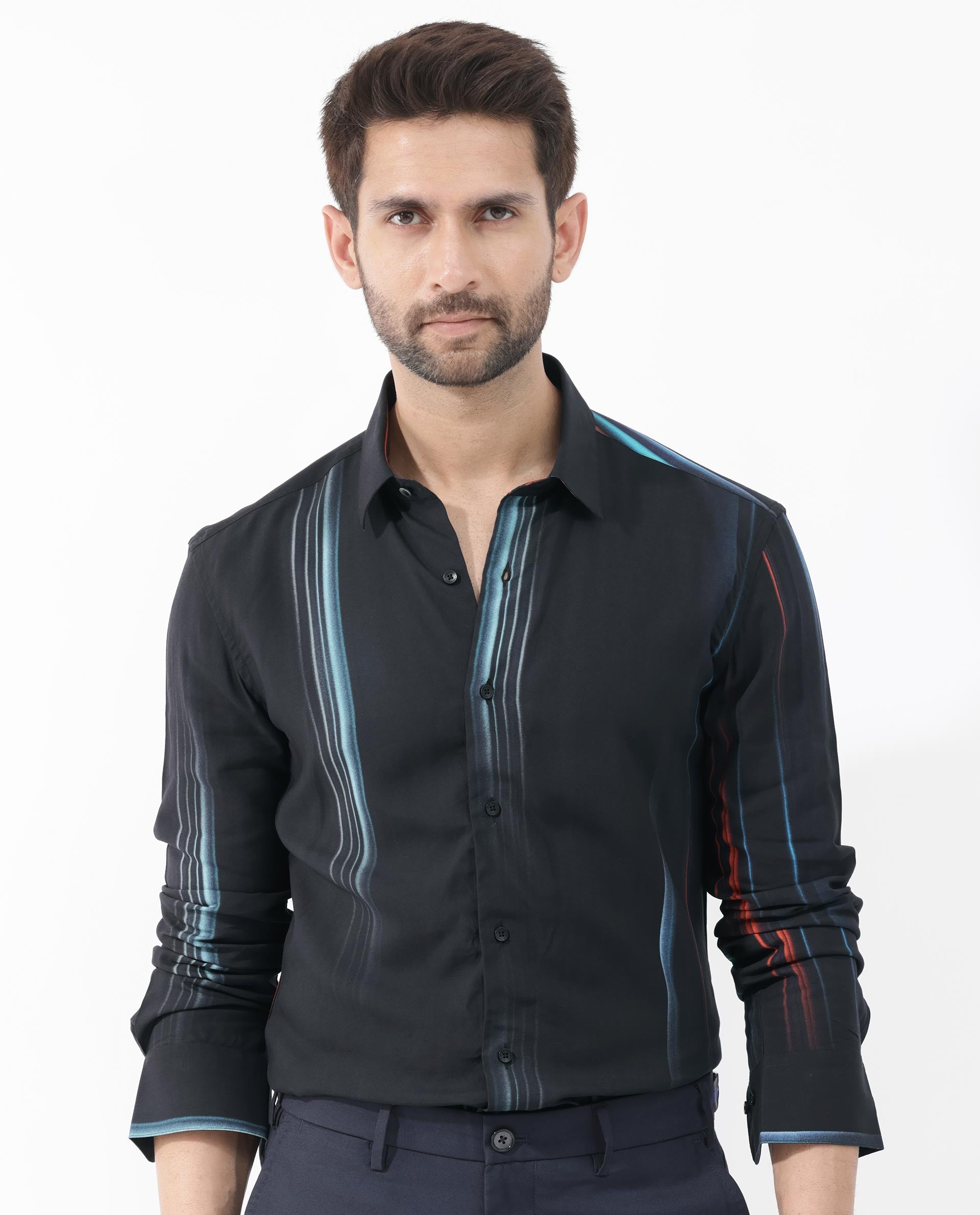 Rare Rabbit Men's Emmett Black Cotton Abstract Print Regular Fit Full Sleeve Collared Shirt