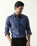 Rare Rabbit Men's Enchan Navy Cotton Paisley Print Regular Fit Full Sleeve Collared Shirt