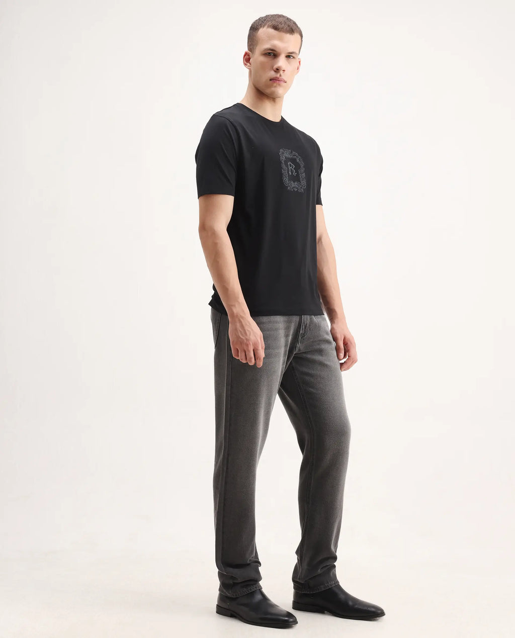 Rare Rabbit Men's Enim Grey Cotton Blend Fabric Morris Regular Fit Plain Jeans