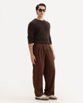 Rare Rabbit Men's Enzot Brown Cotton Plain Relaxed Fit Trouser