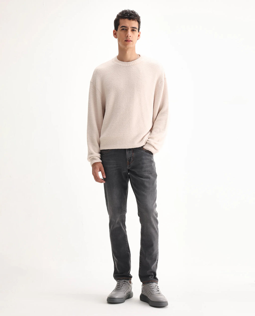 Rare Rabbit Men's Ermis Grey Cotton Blend Plain Hawk Slim Fit Jeans