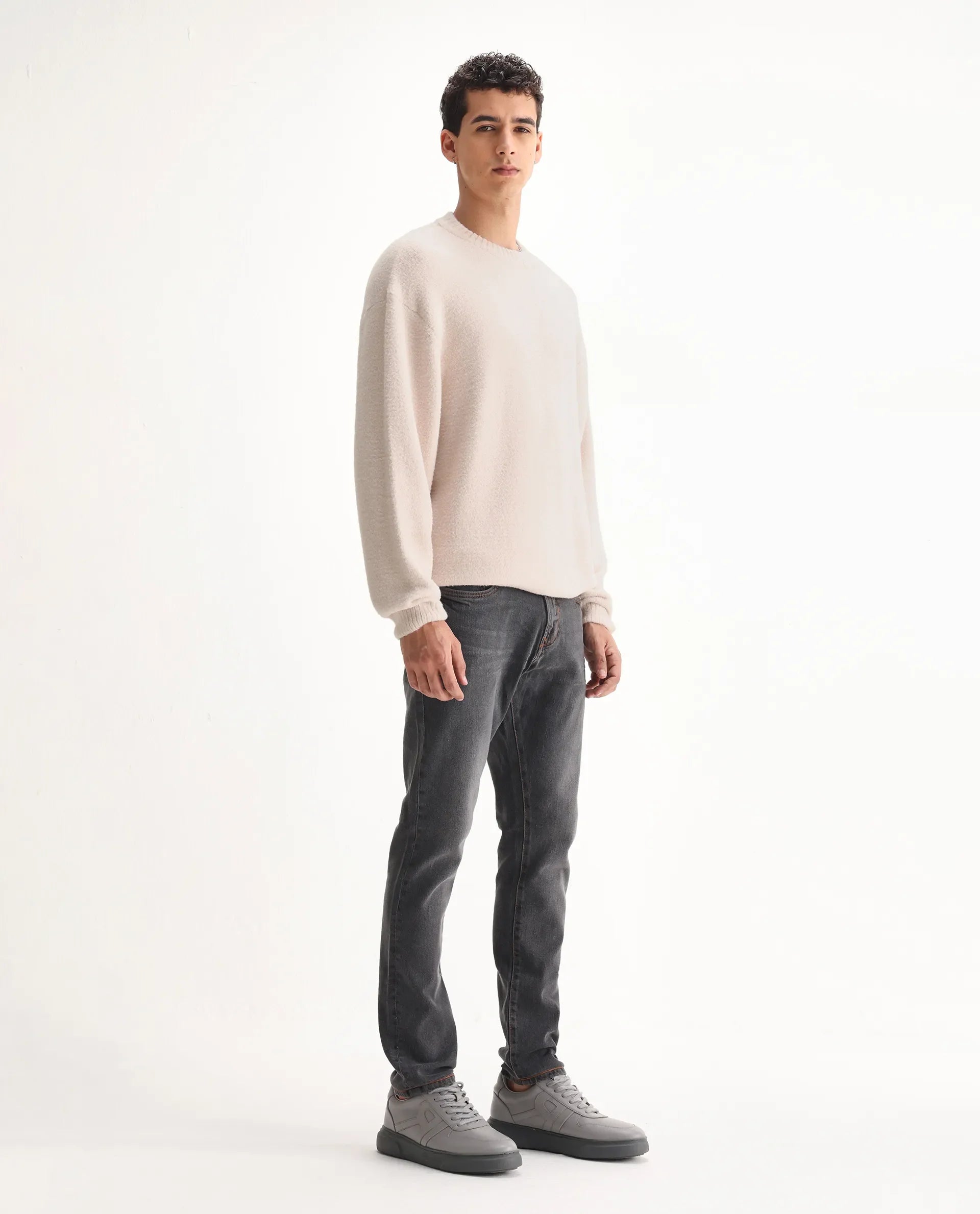 Rare Rabbit Men's Ermis Grey Cotton Blend Plain Hawk Slim Fit Jeans