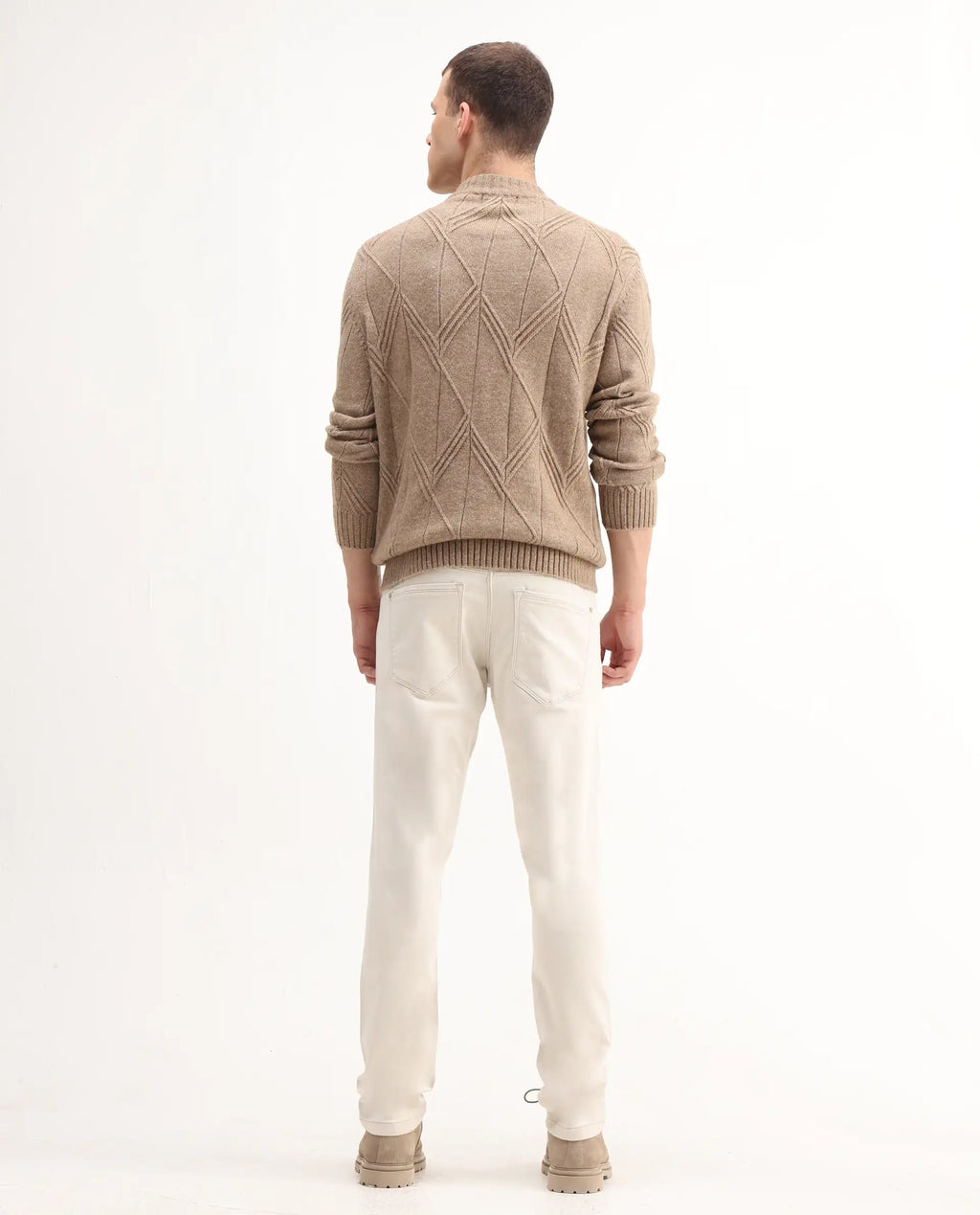 Rare Rabbit Men's Essen Off White Cotton Plain Hawk Slim Fit Jeans
