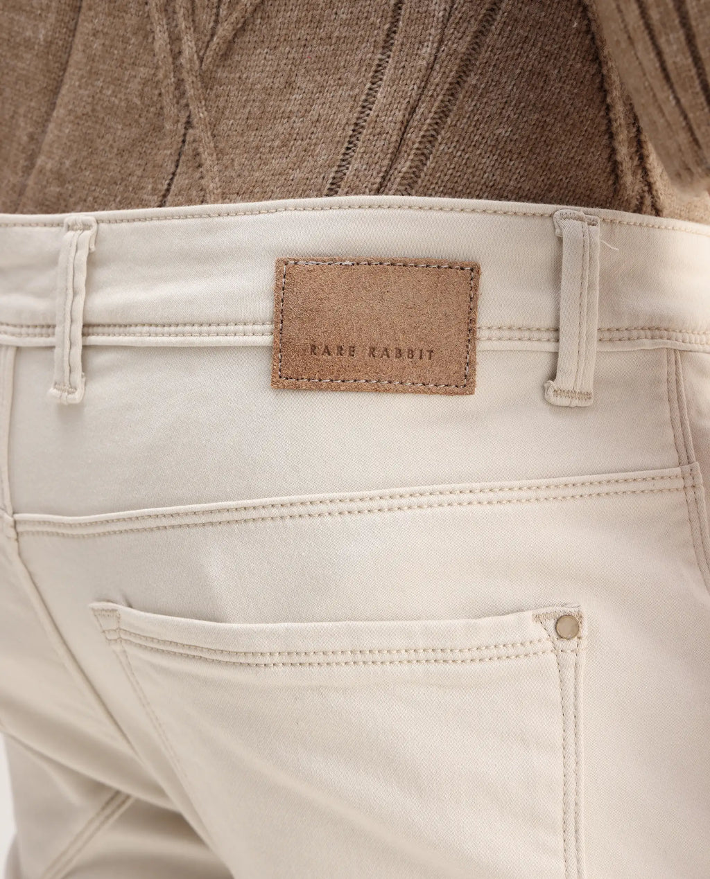 Rare Rabbit Men's Essen Off White Cotton Plain Hawk Slim Fit Jeans