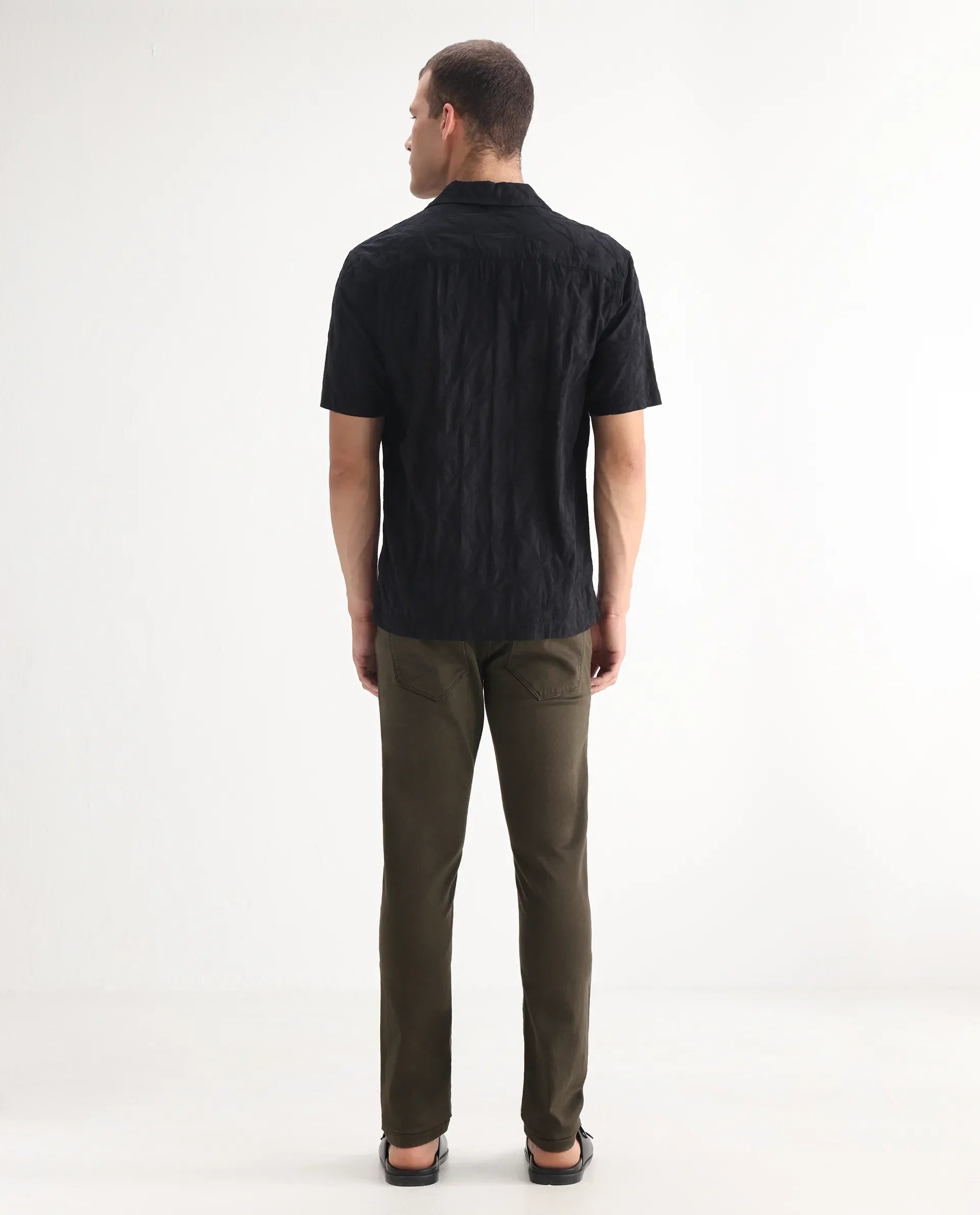 Rare Rabbit Men's Essen Dark Olive Cotton Plain Hawk Slim Fit Jeans