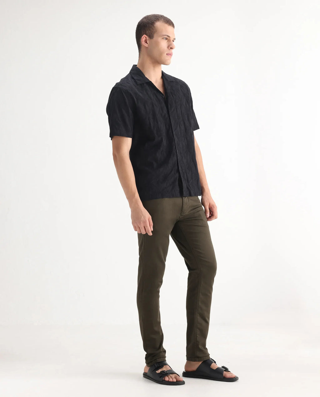 Rare Rabbit Men's Essen Dark Olive Cotton Plain Hawk Slim Fit Jeans