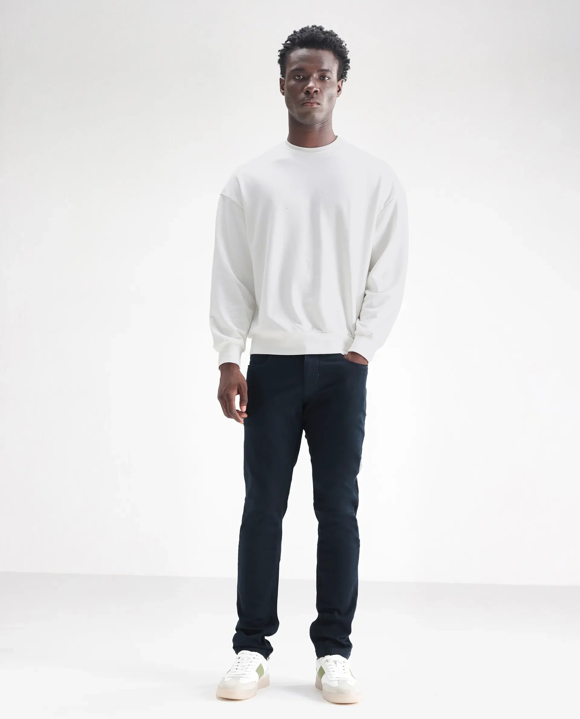 Rare Rabbit Men's Essen Dusky Teal Cotton Plain Hawk Slim Fit Jeans