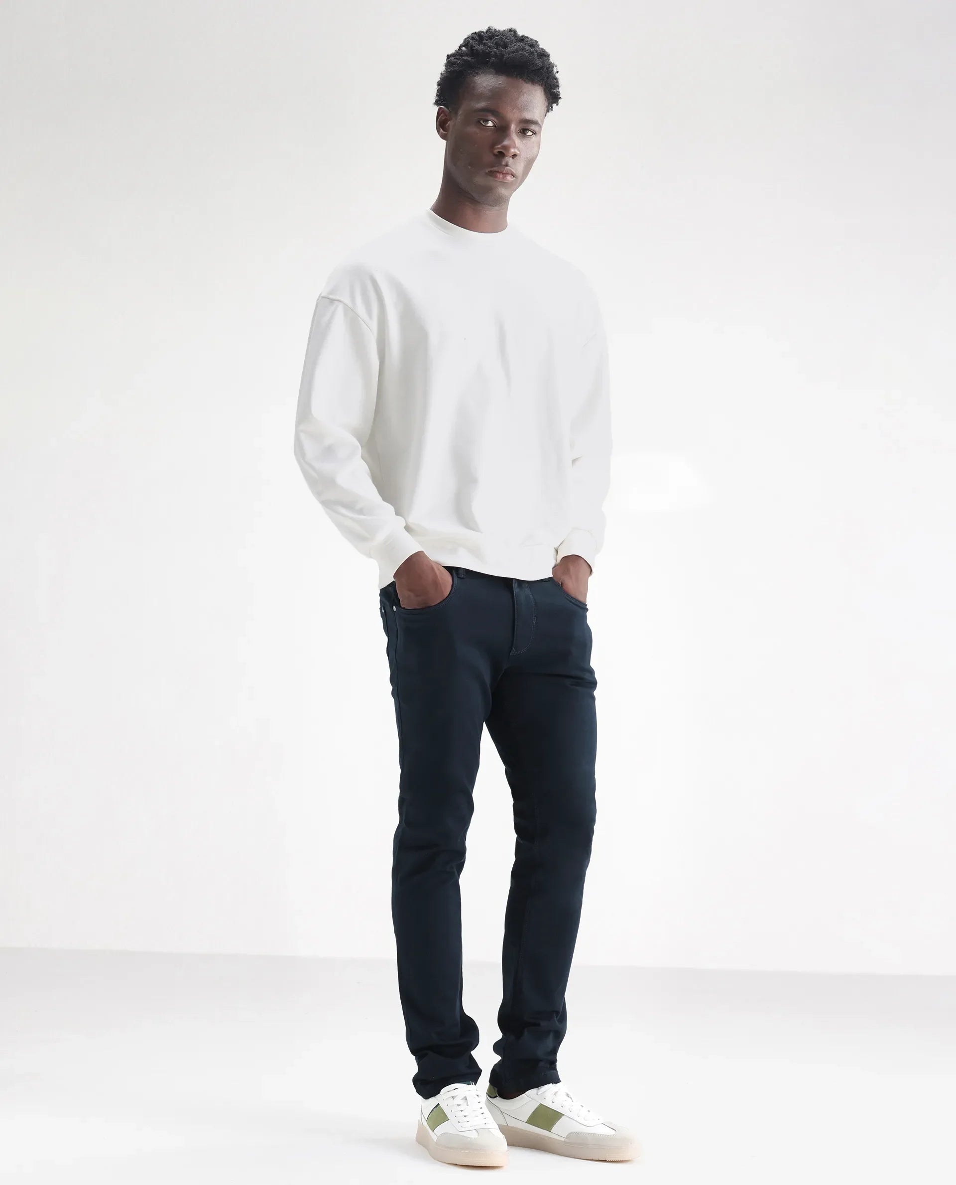 Rare Rabbit Men's Essen Dusky Teal Cotton Plain Hawk Slim Fit Jeans