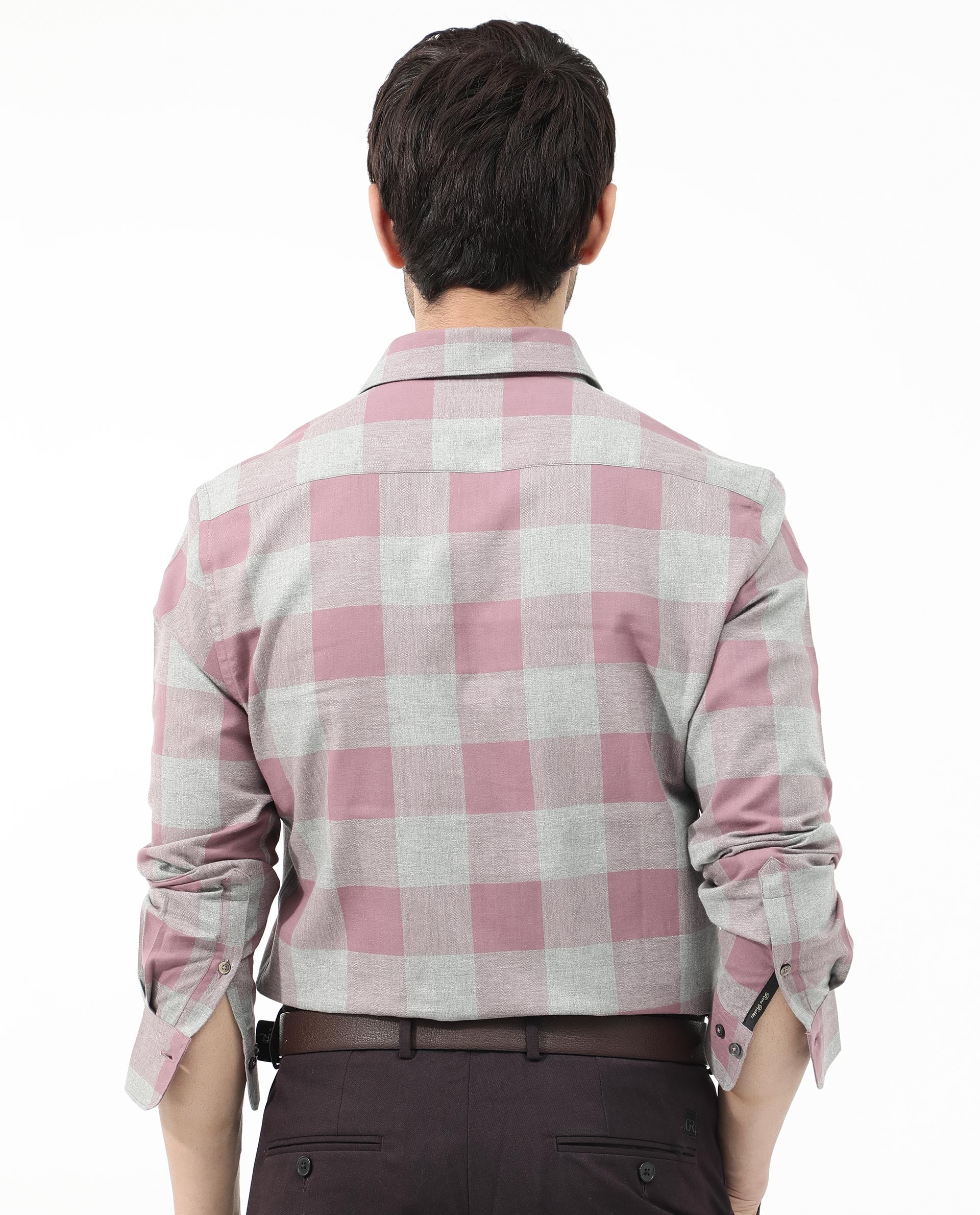 Rare Rabbit Men's Etan Dusky Pink Cotton Checked Print Regular Fit Full Sleeve Collared Shirt