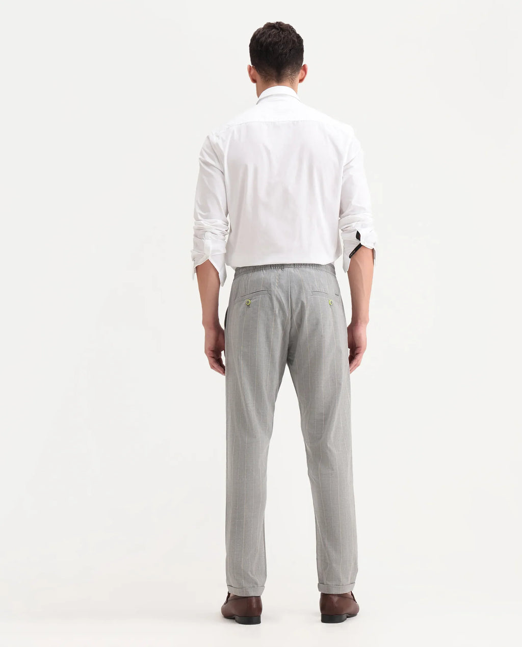 Rare Rabbit Men's Evita Grey Cotton Striped Print Regular Fit Trouser