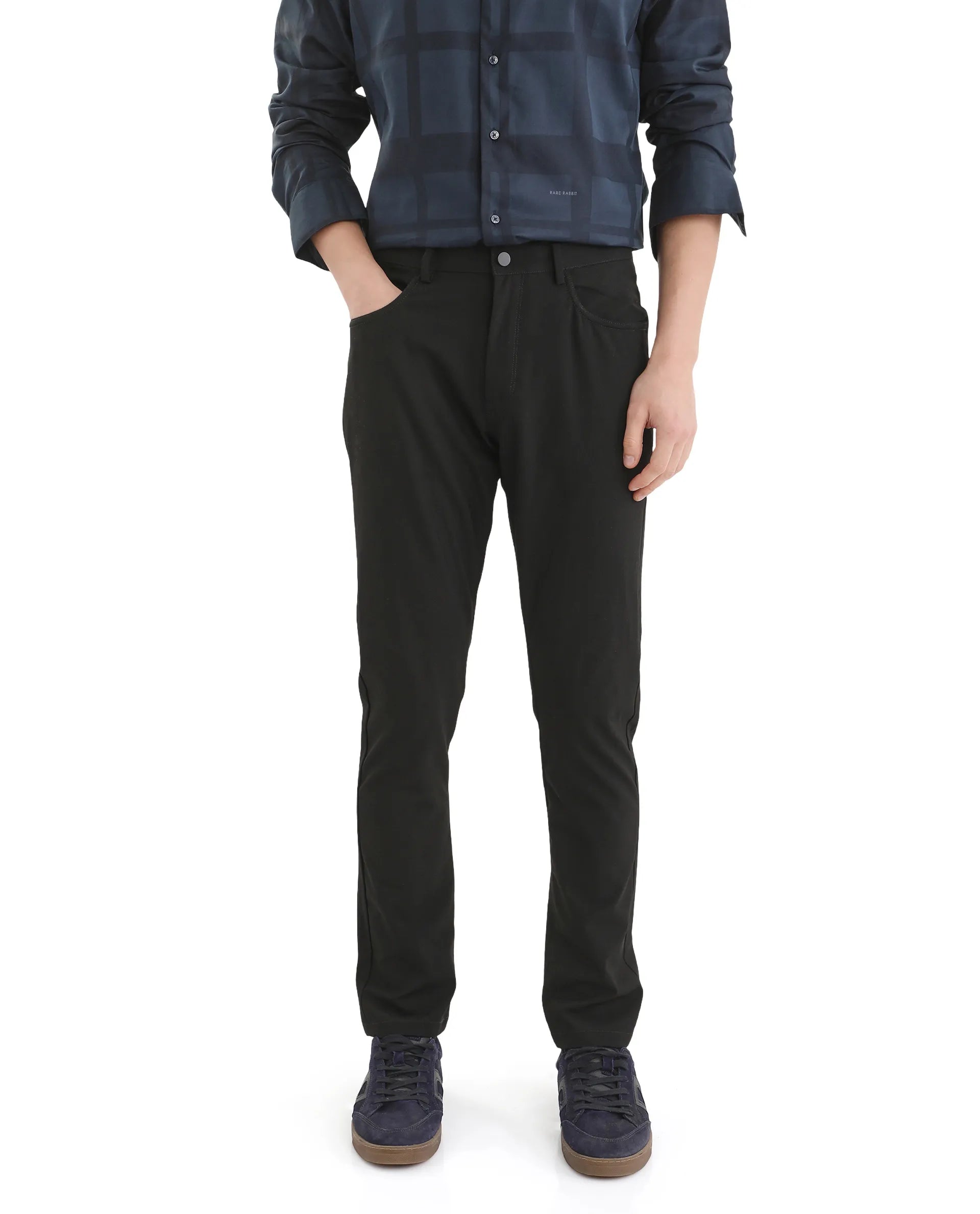 Rare Rabbit Men's Cotton Plain Regular Fit Trouser