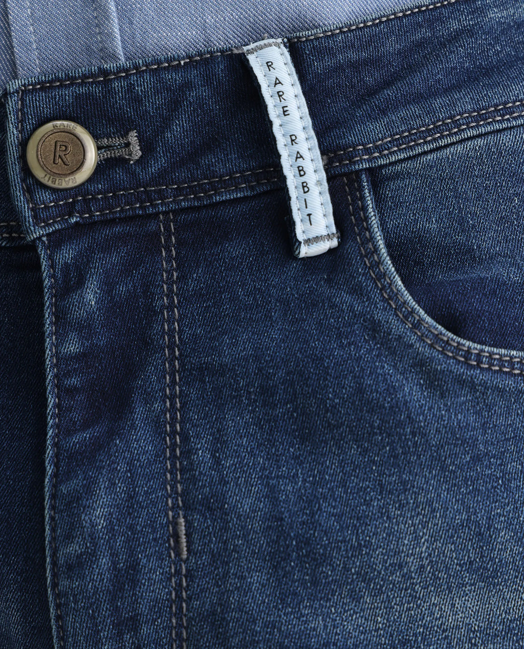 Rare Rabbit Men's Ferrer Navy Cotton Plain Hawk Slim Fit Jeans