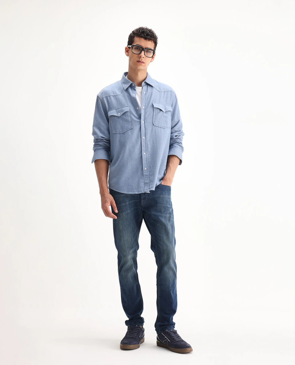 Rare Rabbit Men's Ferrer Navy Cotton Plain Hawk Slim Fit Jeans